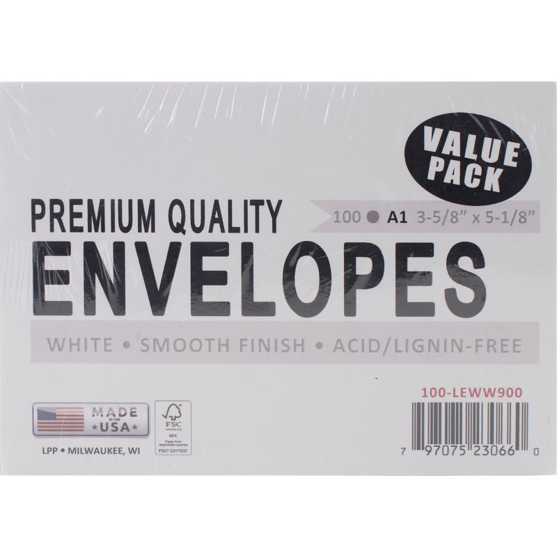 Leader A1 Envelopes (3.625"X5.125") 100/Pkg-White