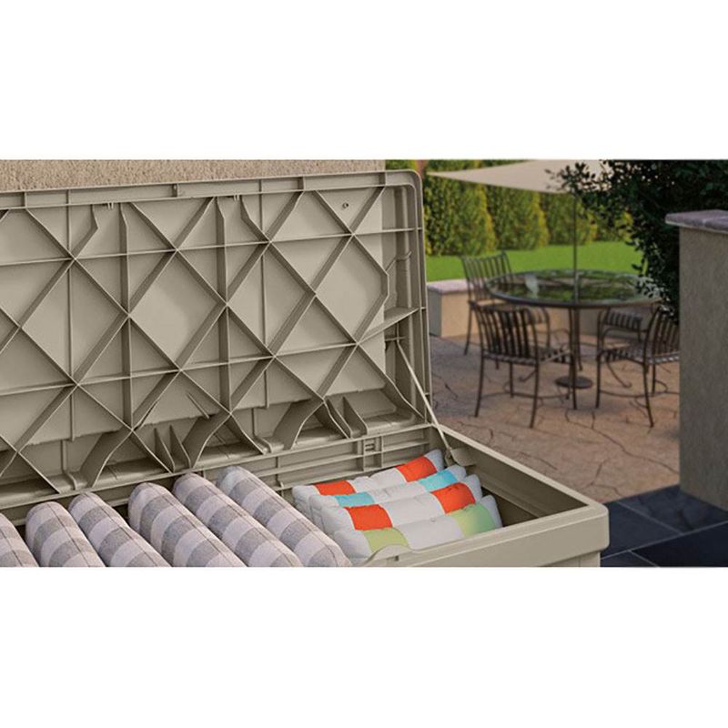 Suncast DB9500 99 Gallon Resin Outdoor Patio Storage Deck Box with Seat, Taupe