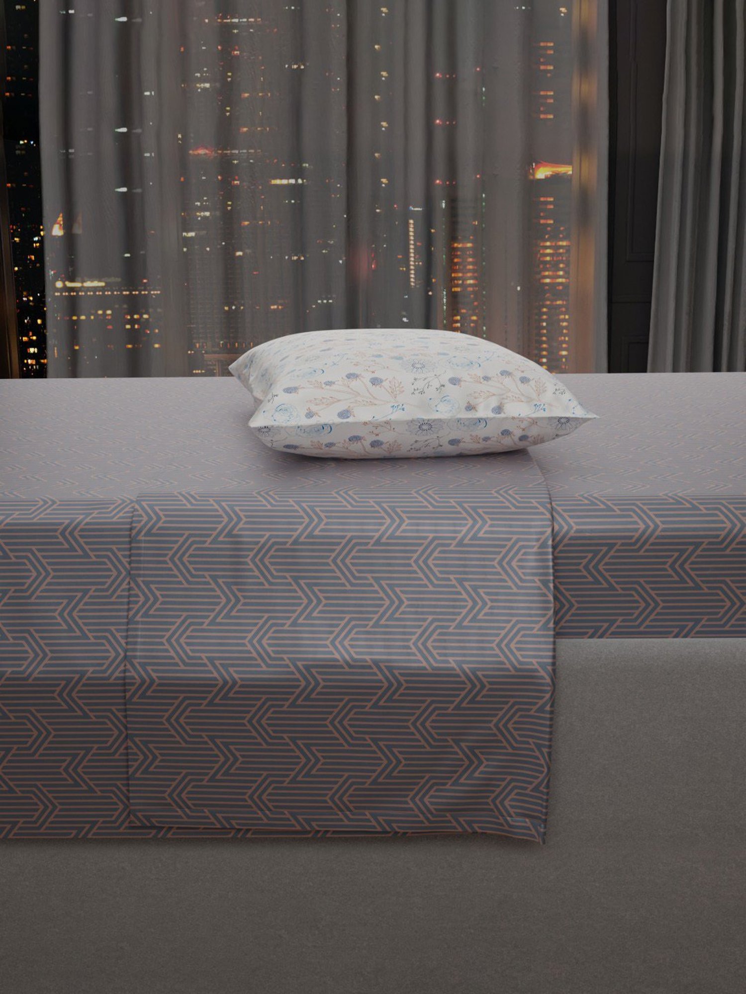 Stoa Paris Elegance Grey Polyester 300 TC Sateen Single Size Bed Sheet With 1 Pillow Cover