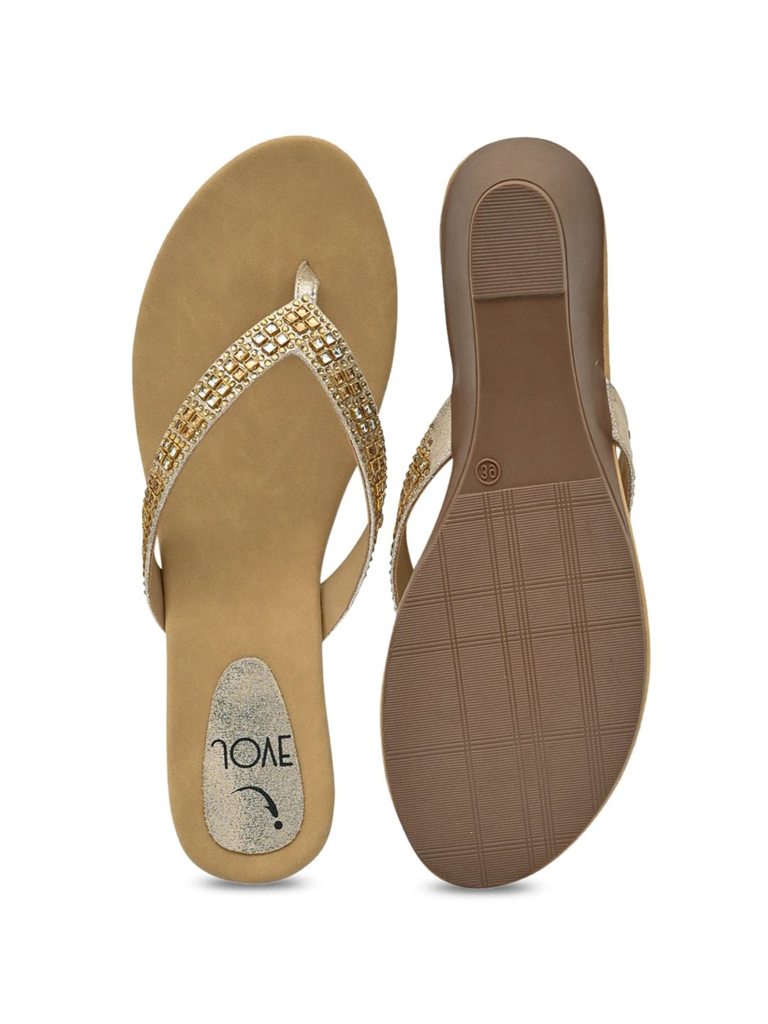 Jove Women's Golden Thong Wedges