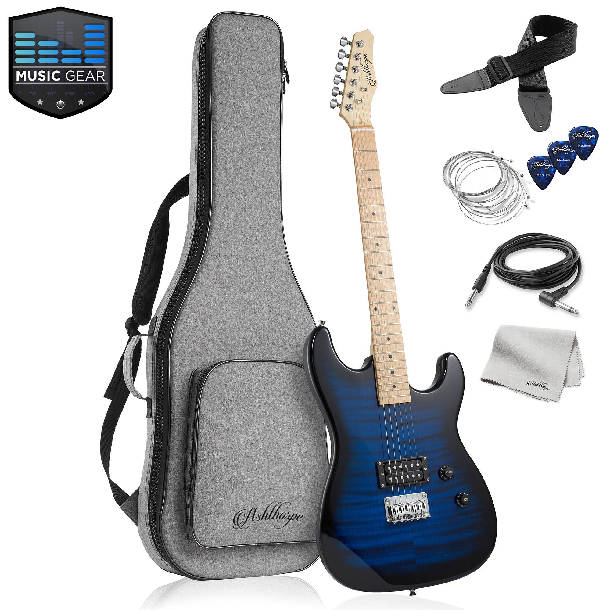 Full-Size 39" Electric Guitar Starter Kit - Flame Finish, Humbucker Pickup, Bag