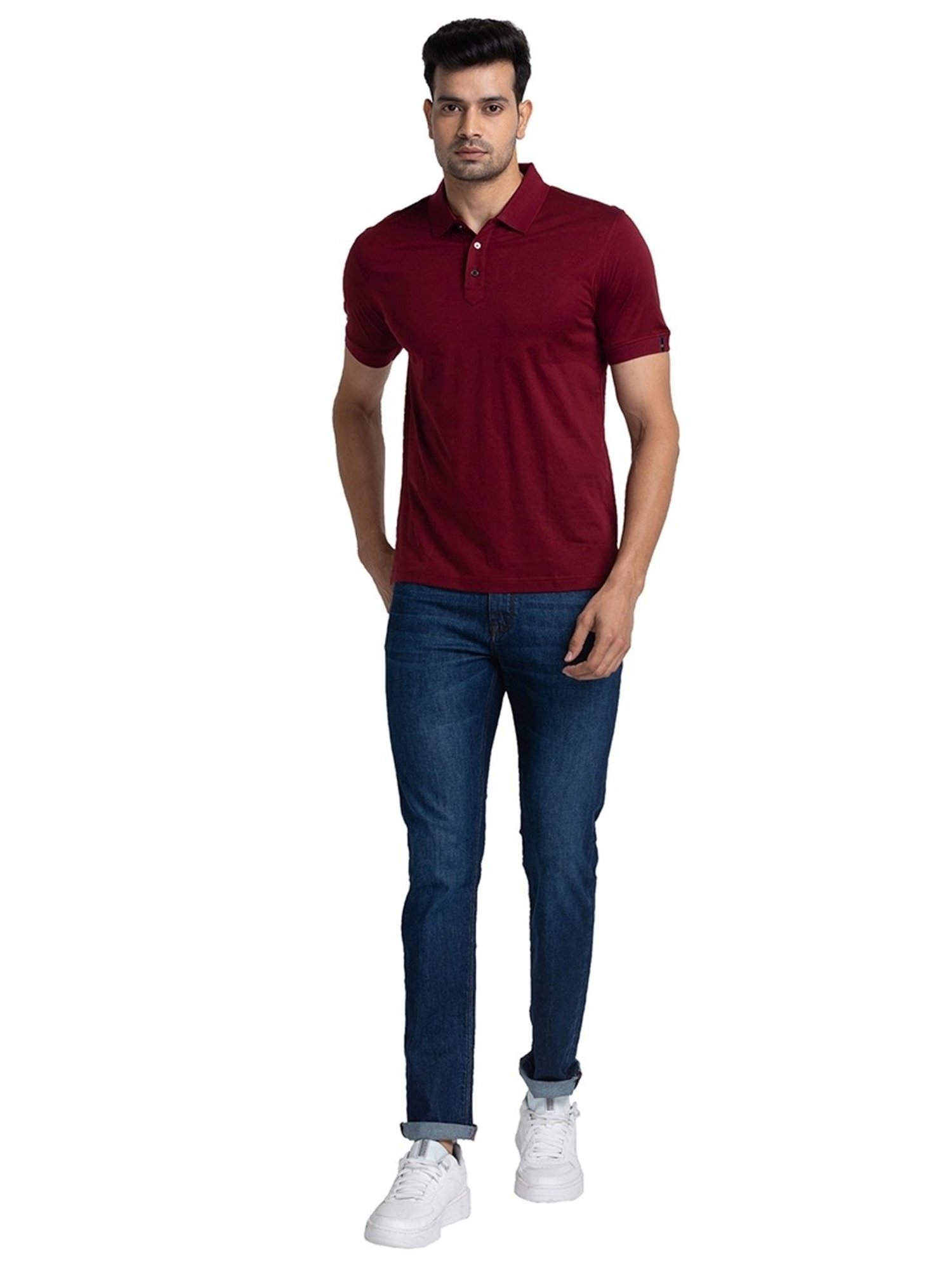 Raymond Maroon Cotton Contemporary Fit Polo T-Shirt