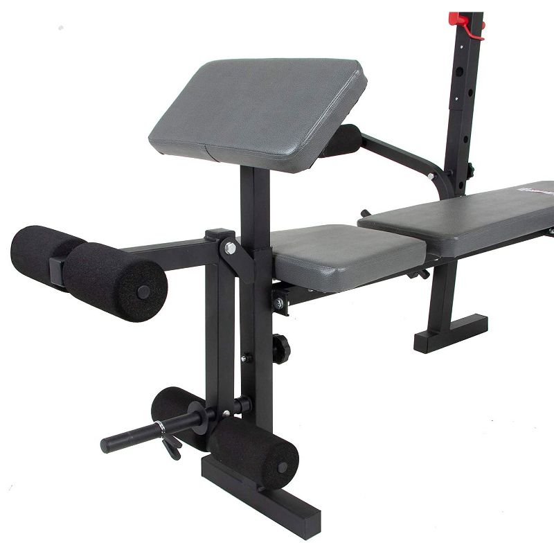 Body Champ BCB580 Standard Weightlifting Exercise Bench with Adjustable Incline Seat and Dual Action Leg Developer, Weight Set Not Included