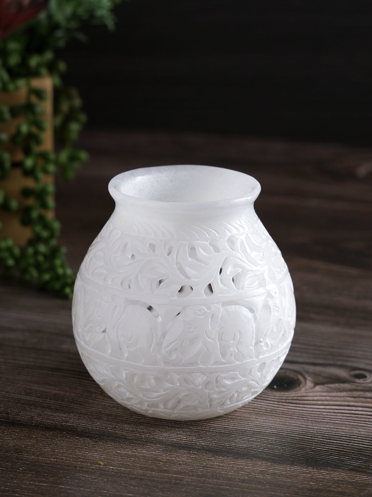 Aapno Rajasthan White Marble Matki Shape Tealight Holder