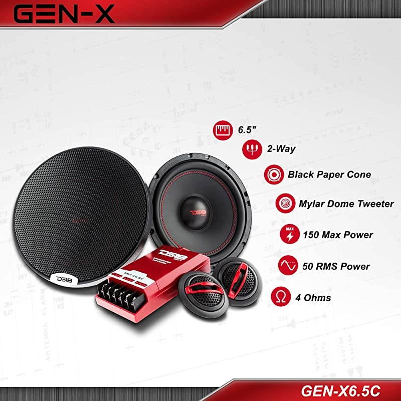 GENX65C Component Set 65 2Way 150W Max 50W RMS Black Paper Cone Silk Dome Tweeters 4 Ohms Clarity Unparalled by Other Speakers in Their Class 2 Speakers