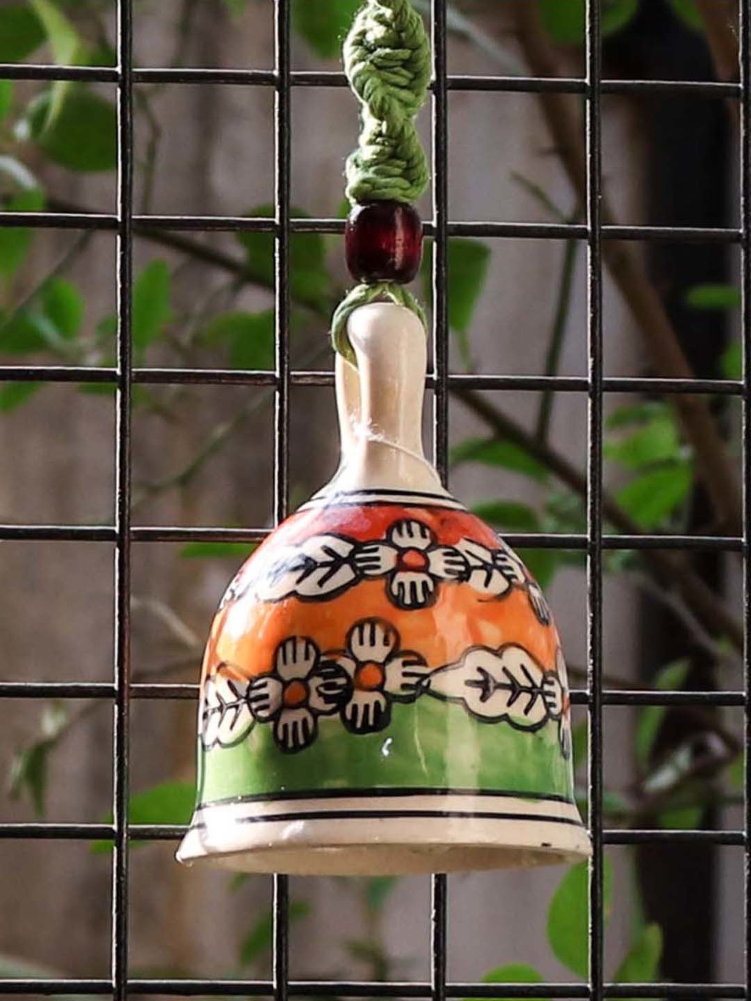 Gathari Green Ceramic Wall Hanging Macrame Bell