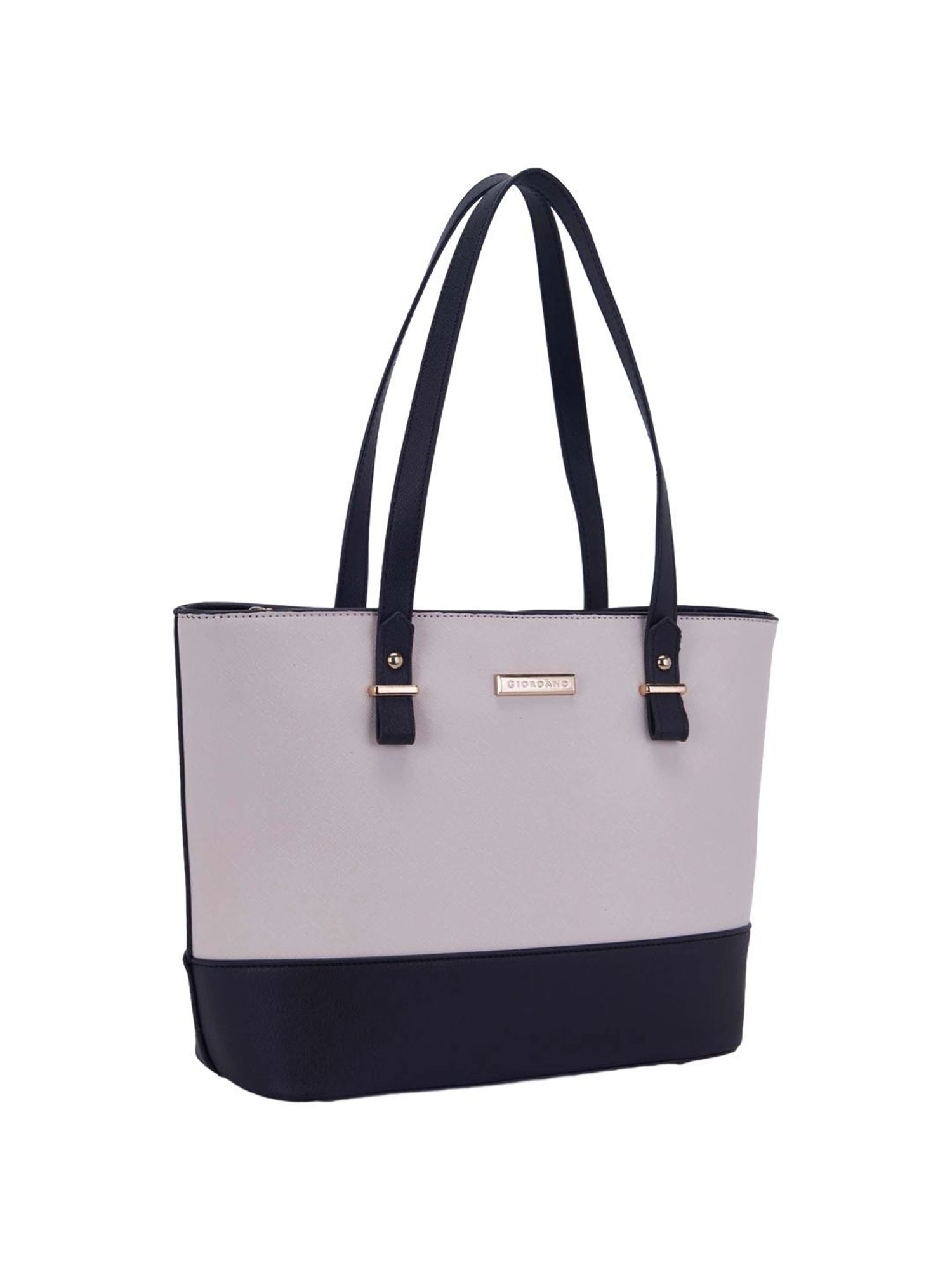 Giordano Beige & Navy Blue Color Block Medium Tote Handbag