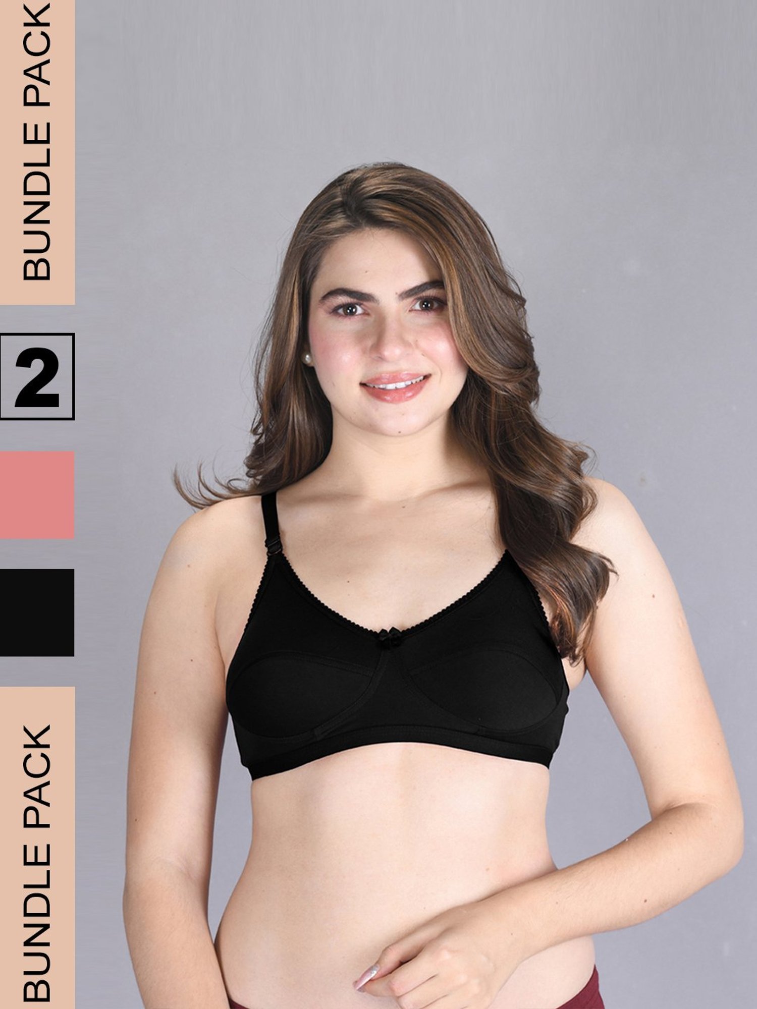 Lux Venus Peach & Black Full Coverage Non-Wired Bra With Adjustable Strap - Pack of 2