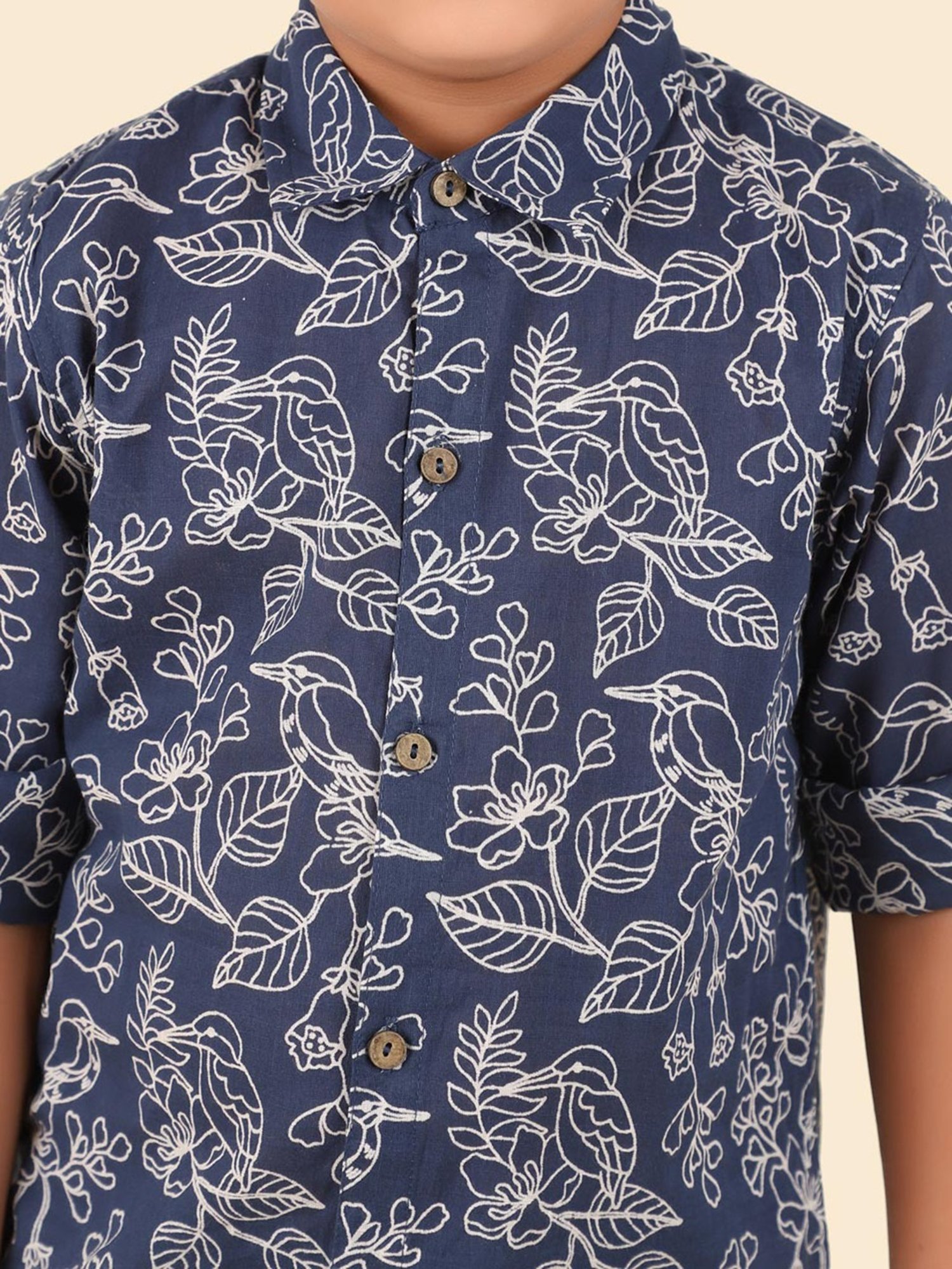 Fabindia Kids Navy Cotton Printed Shirt