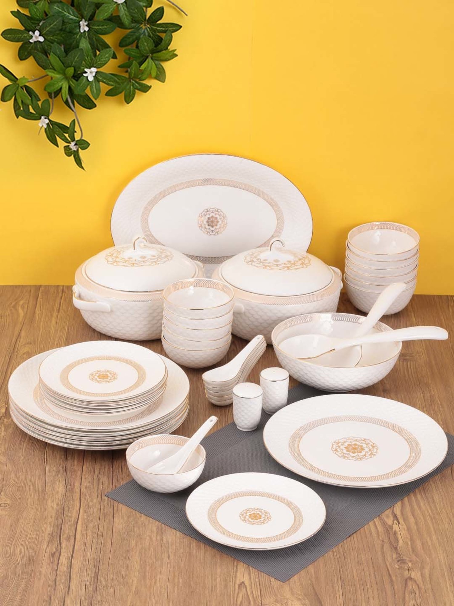Cello White Opalware 35-Piece Dinner Set