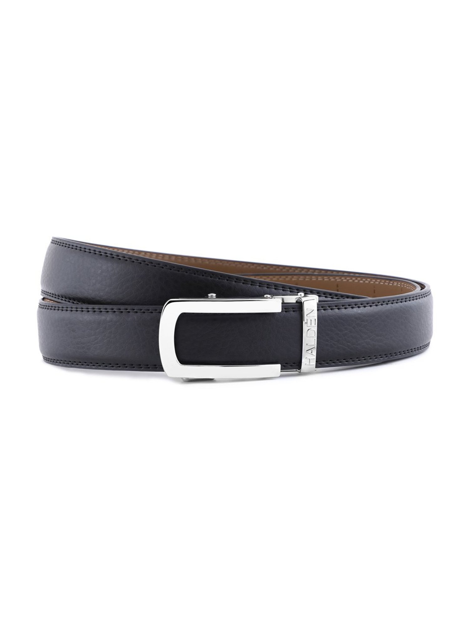 Halden Black Falcon Formal Belt With Classic Silver Glossy Buckle
