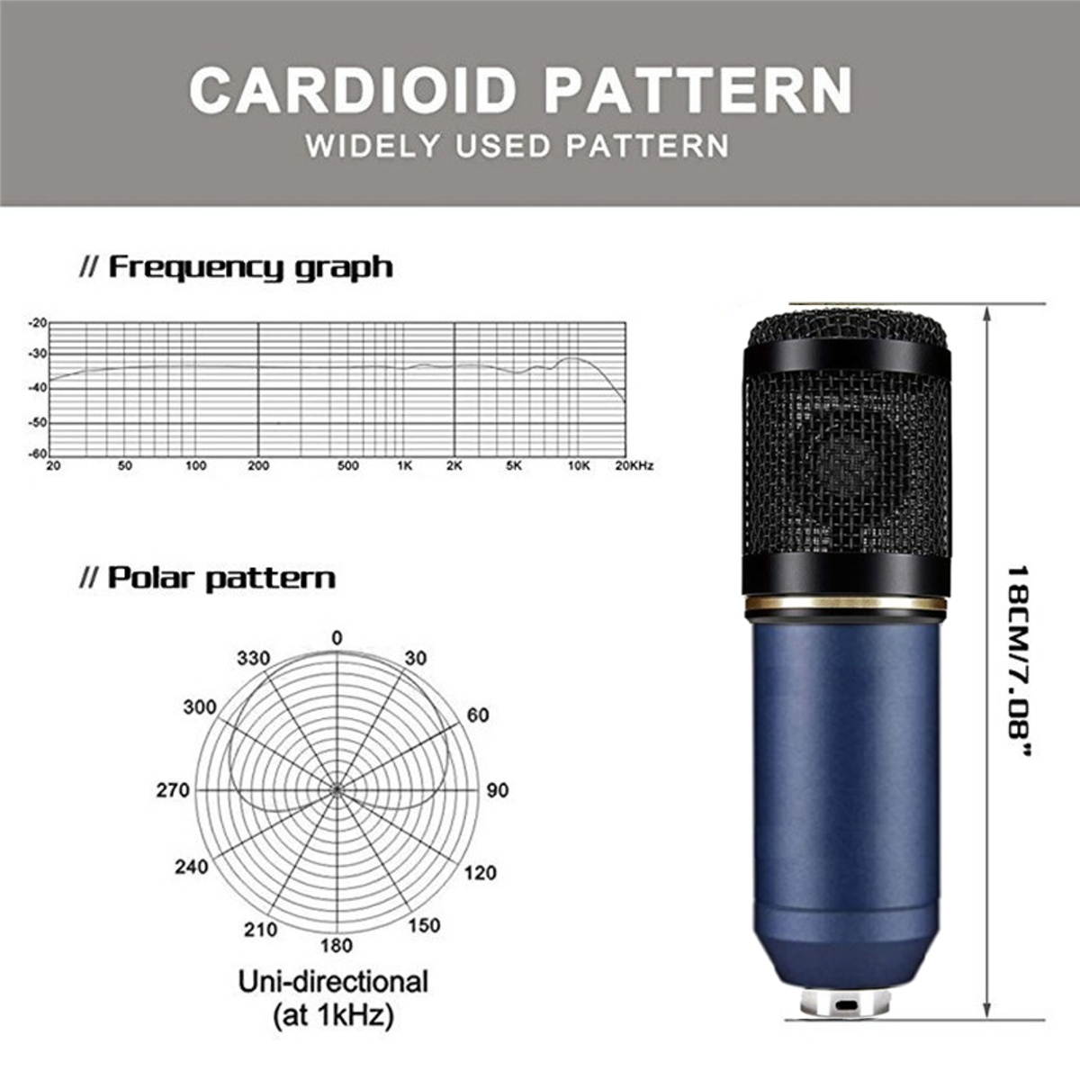 Condenser Microphone Kit Pro Audio Studio Recording & Brocasting Podcasts Set BM-800