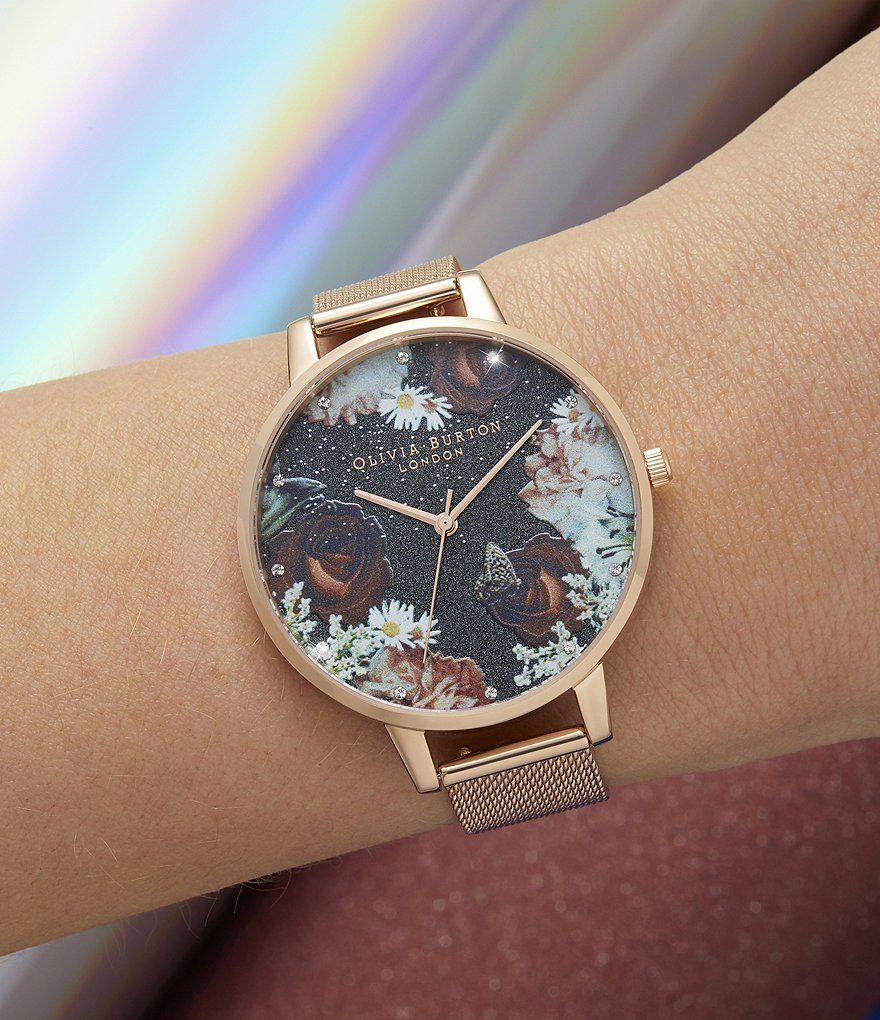 Olivia Burton Winter Blooms Big Dial Rose Gold Mesh Watch