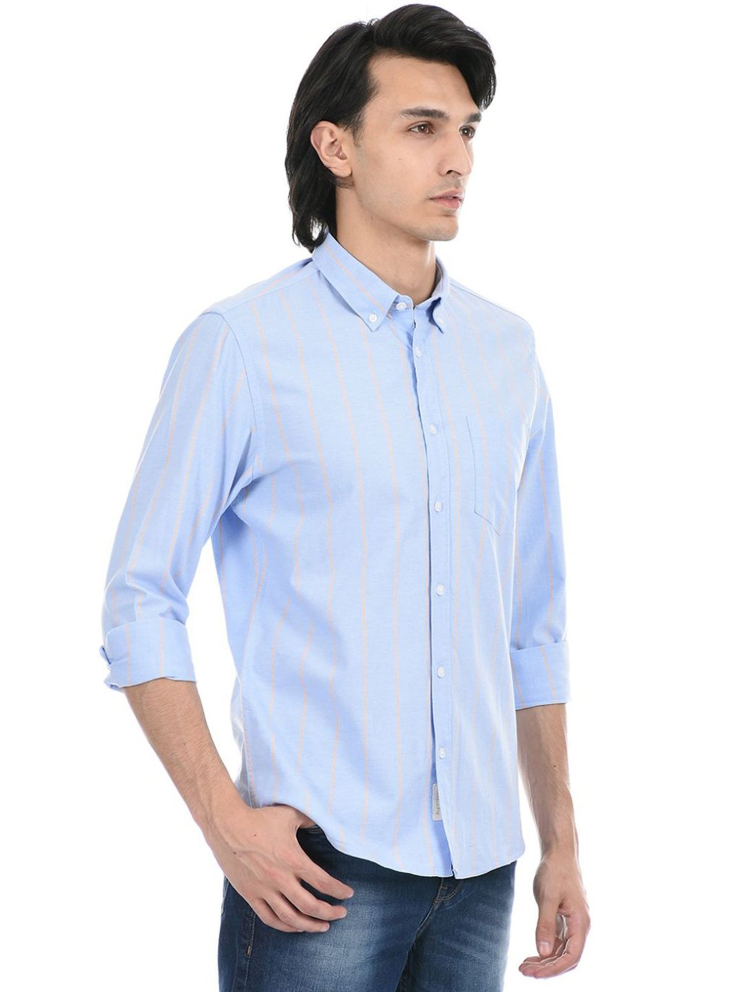 London Fog Blue Regular Fit Striped Shirt