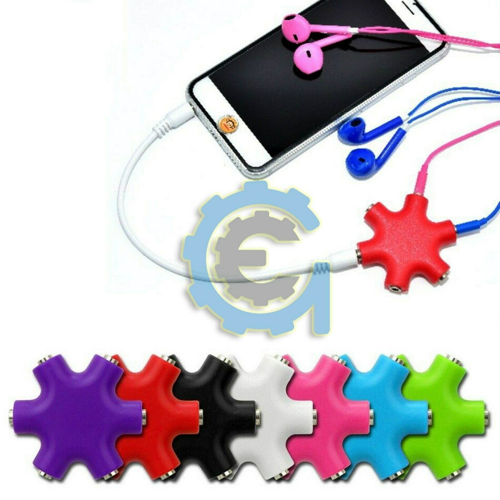 3.5mm Earphone Headphone 6way Audio Splitter 1 Male to 2 3 4 5 Female Port Cable
