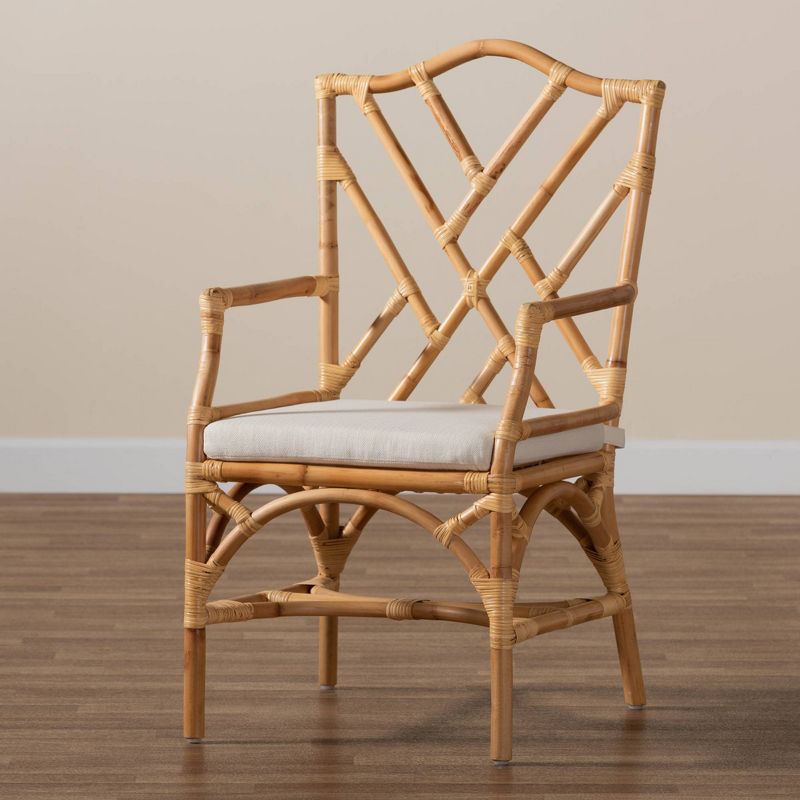 Delta Rattan Armchair Natural/White - Baxton Studio