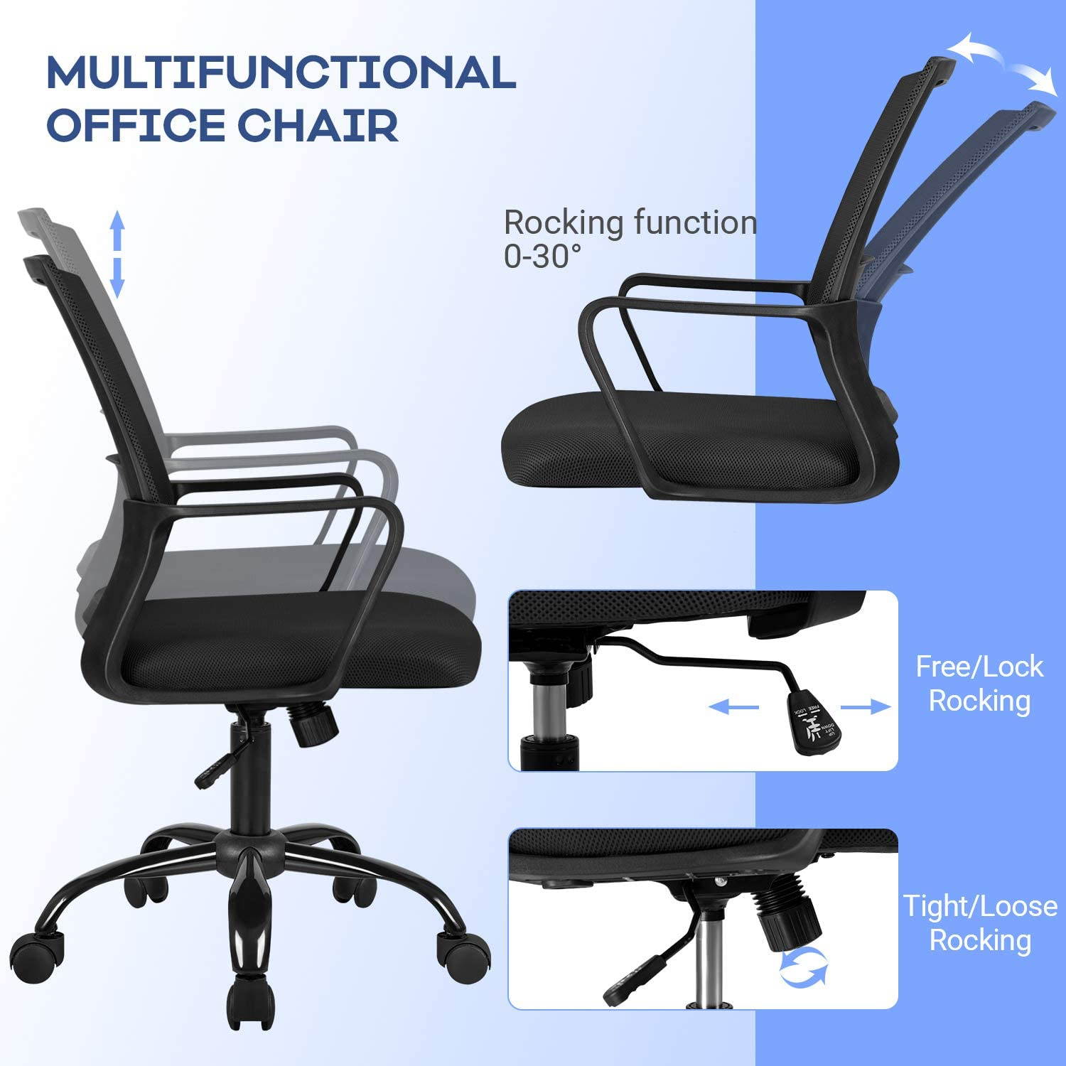 Furmax Office Ergonomic Mesh Desk Modern Mid Back Task Home Chair with Lumber Support and Armrest (Black)