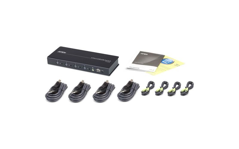 ATEN 4-port USB Boundless KM Switch - 4 Computer(s) - 1 Local User(s) - 1 x Network (RJ-45) - 8 x USB - Rack-mountable