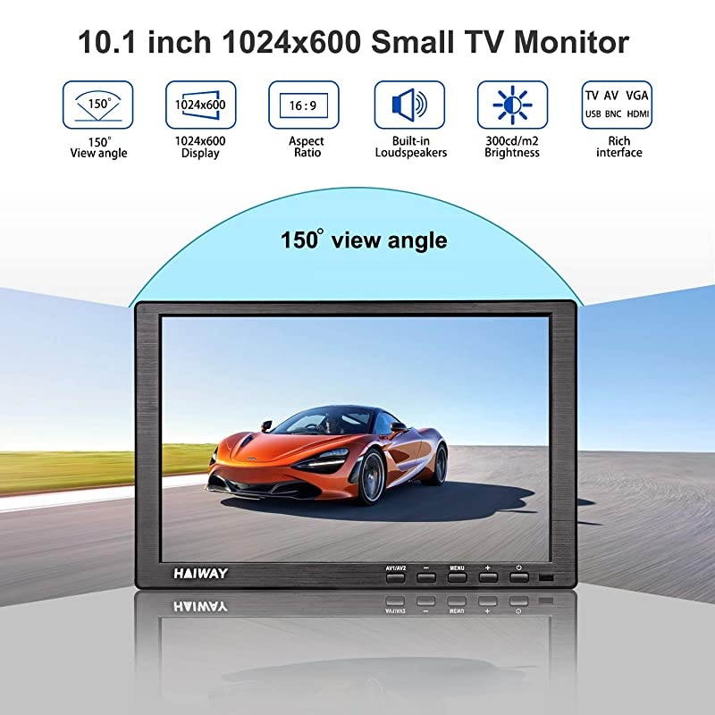 101 inch Security Surveillance Monitor with Remote Control IPS 1024x600 Resolution Video Display with HDMI Input Builtin Dual Speakers for CCTV Raspberry Pi PC HDMI VGA BNC AV