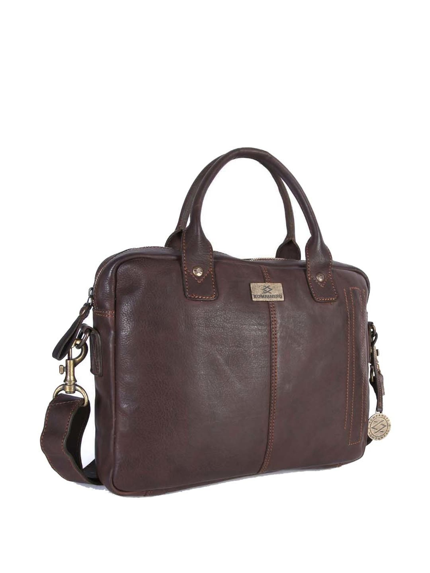 KOMPANERO Brown Leather Medium Messenger Bag