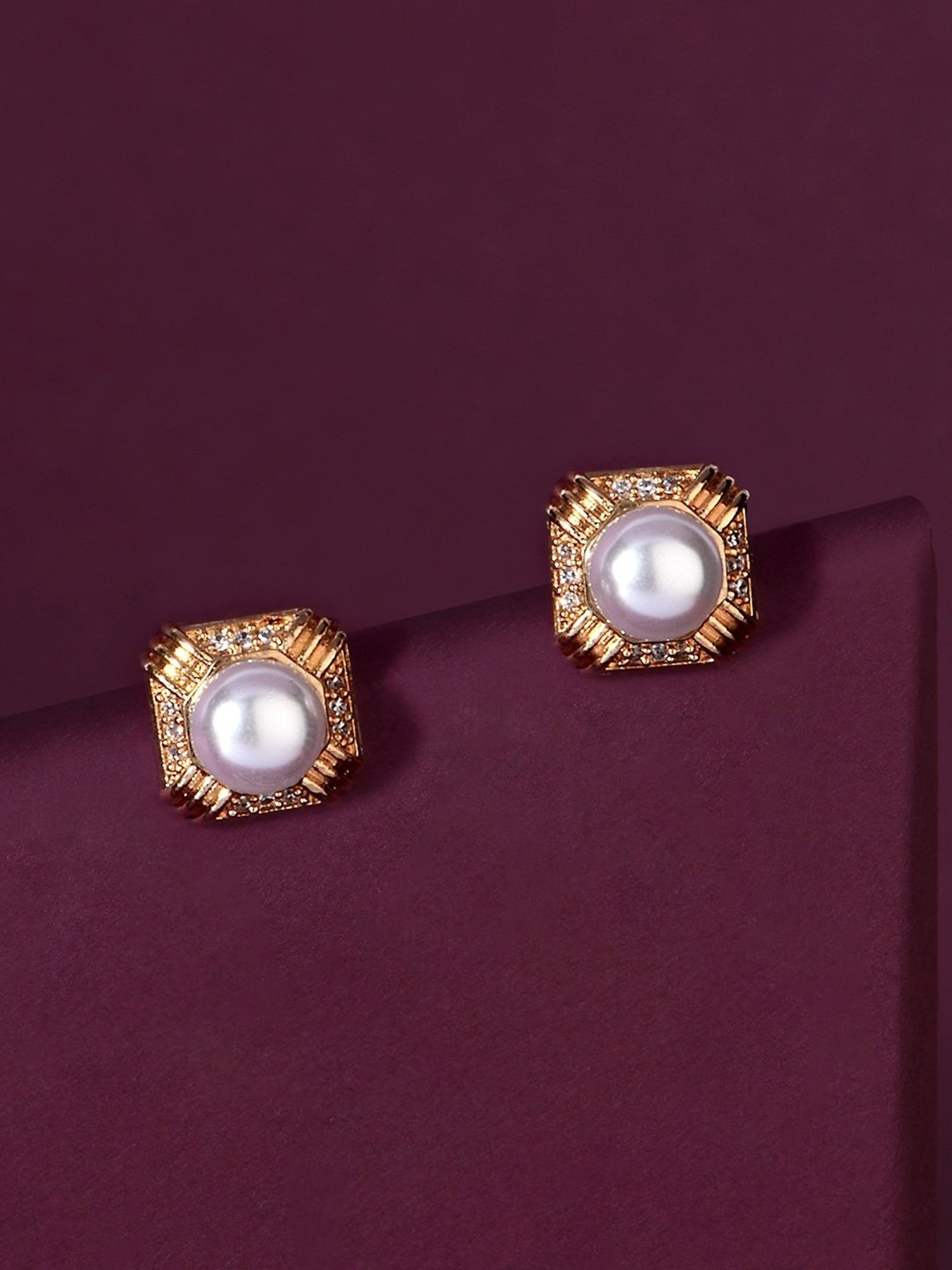 Fida Luxurious Gold-Plated White Pearl Stud Earrings