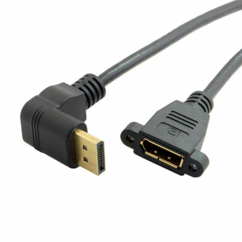 Down Angled 90 Degree DisplayPort DP Male to Female Extension Cable with Screw Mount Hole for HDTV Monitor PC Black 30cm