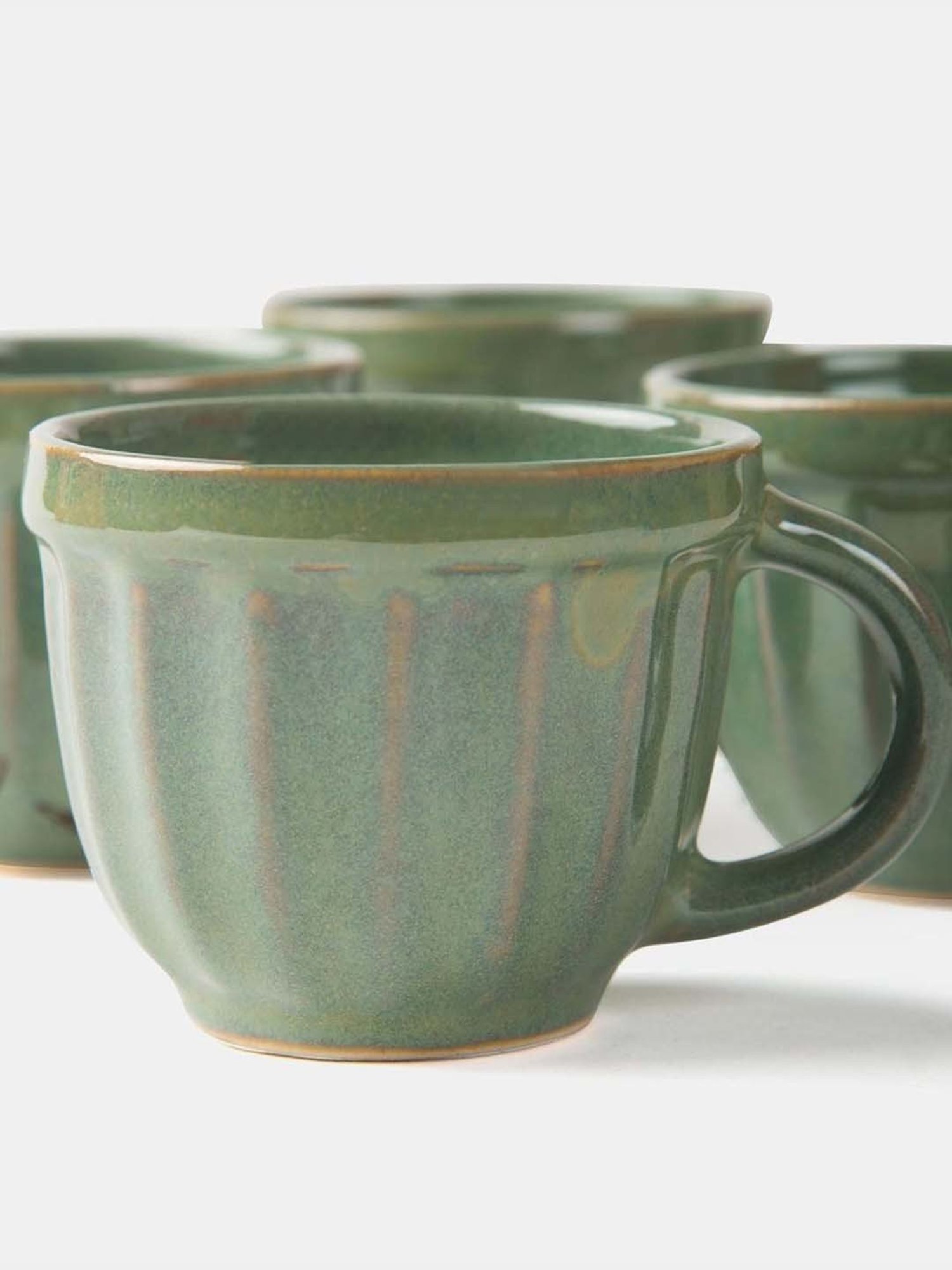 Fabindia Home Tarinika Green Ceramic Cups (120ml) - Set of 4