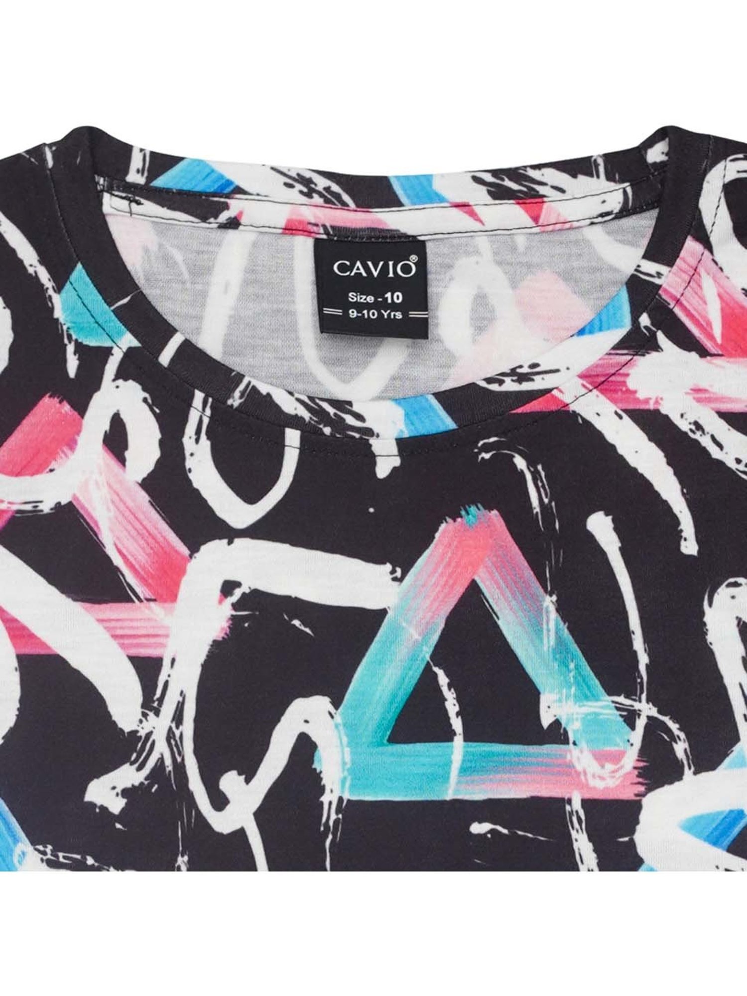 Cavio Kids Black & Blue Cotton Printed T-Shirt