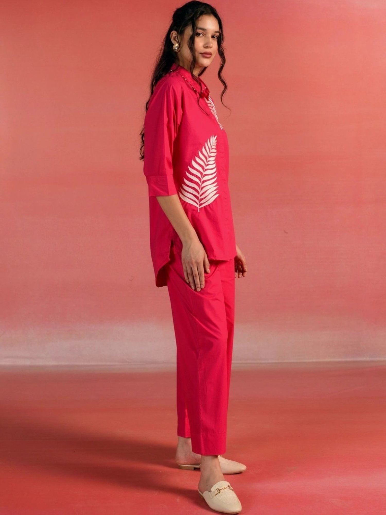 Kameez by Pooja Red Orange Embroidered Poplin Shirt with Pant Co-ord Set