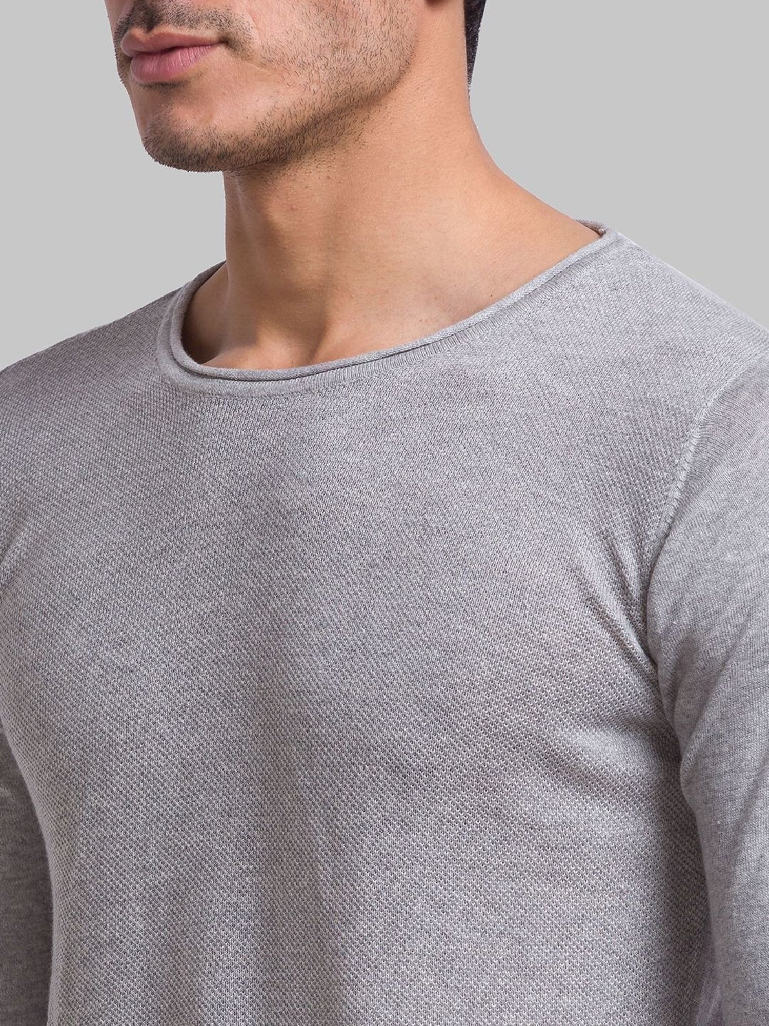 Parx Grey Cotton Regular Fit Sweater