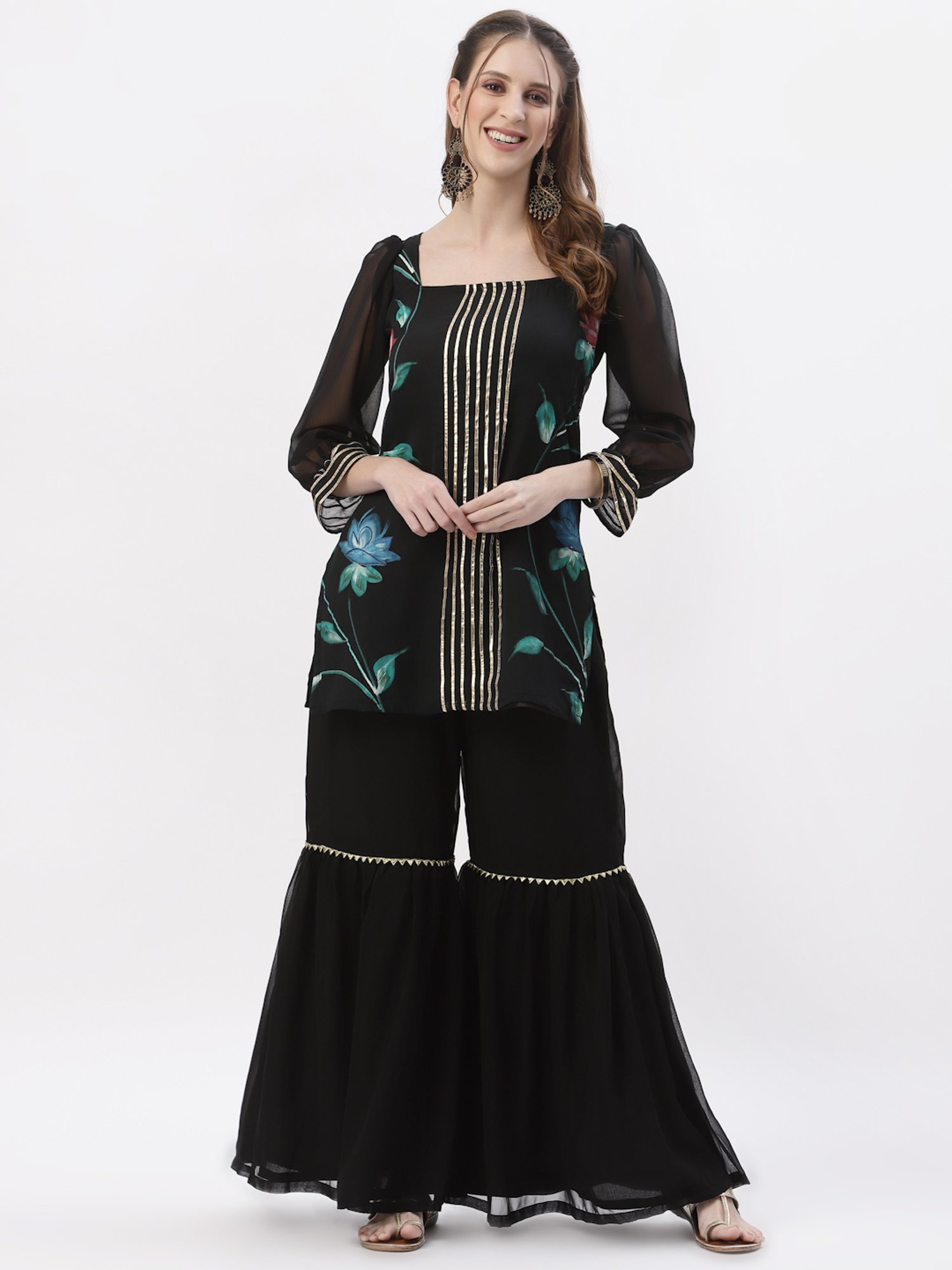 studiorasa Black Printed Kurti Sharara Set