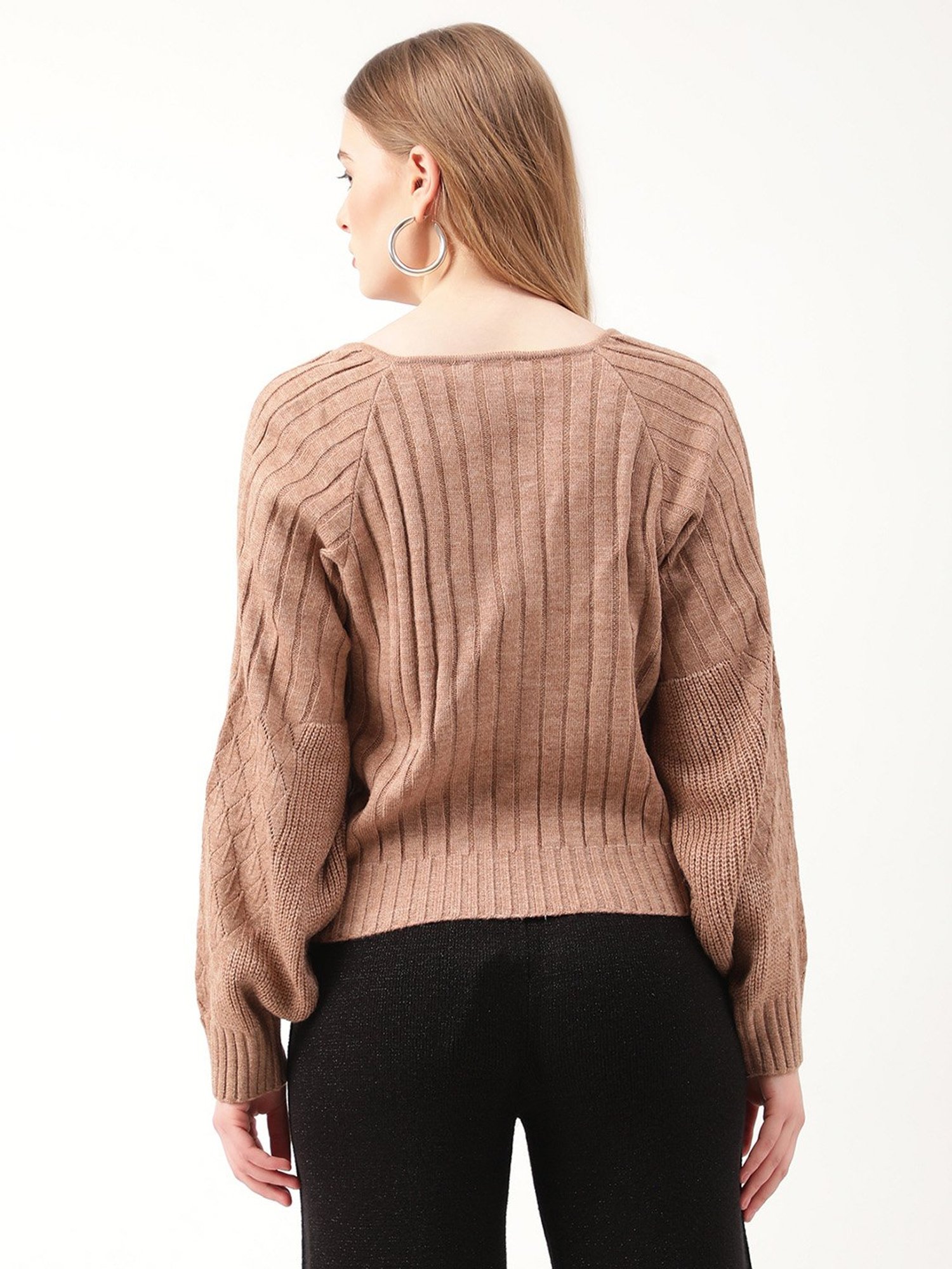 Rooted Dark Beige V Neck Cardigan