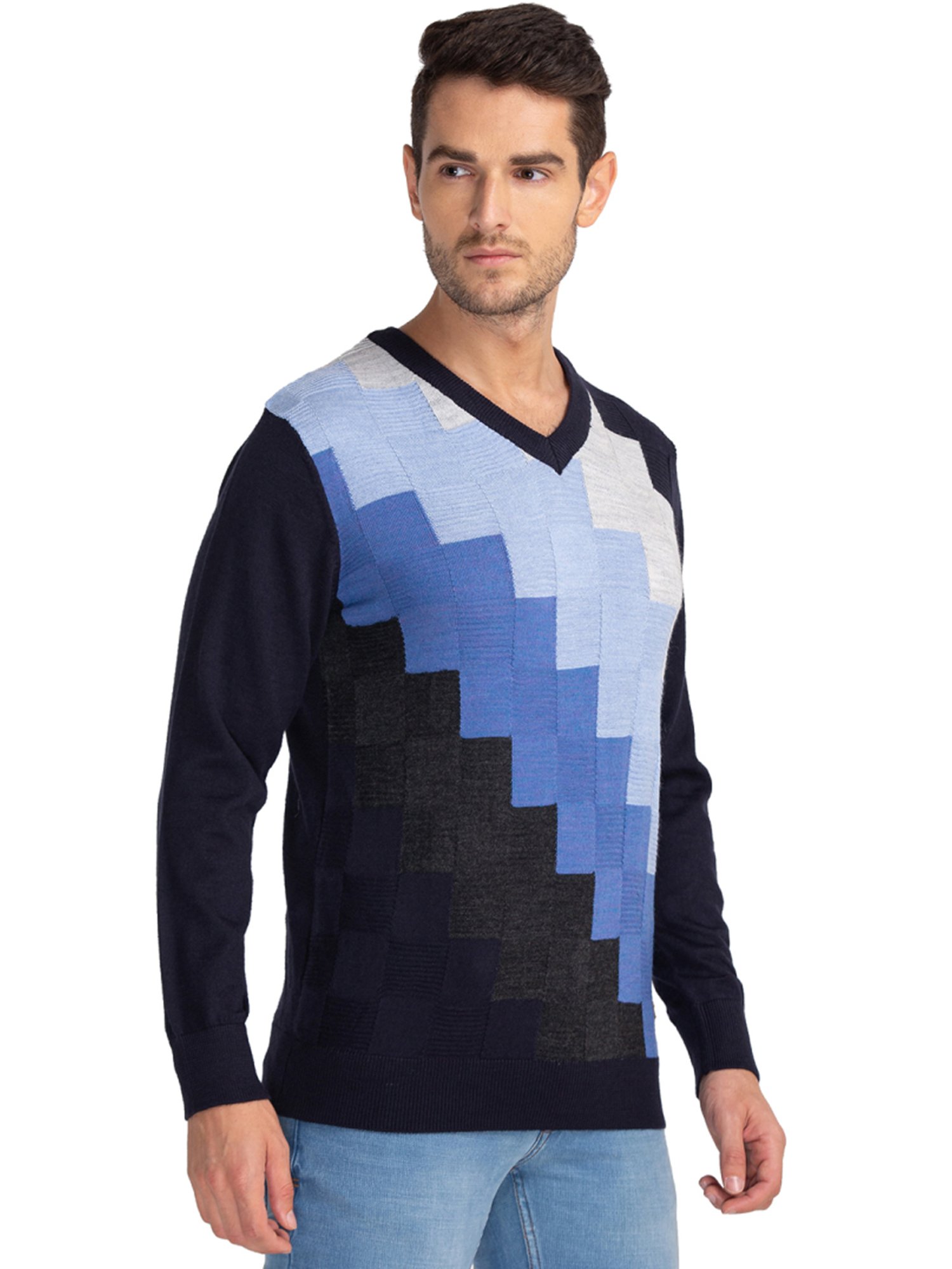 Parx Blue Regular Fit Argyle Sweaters