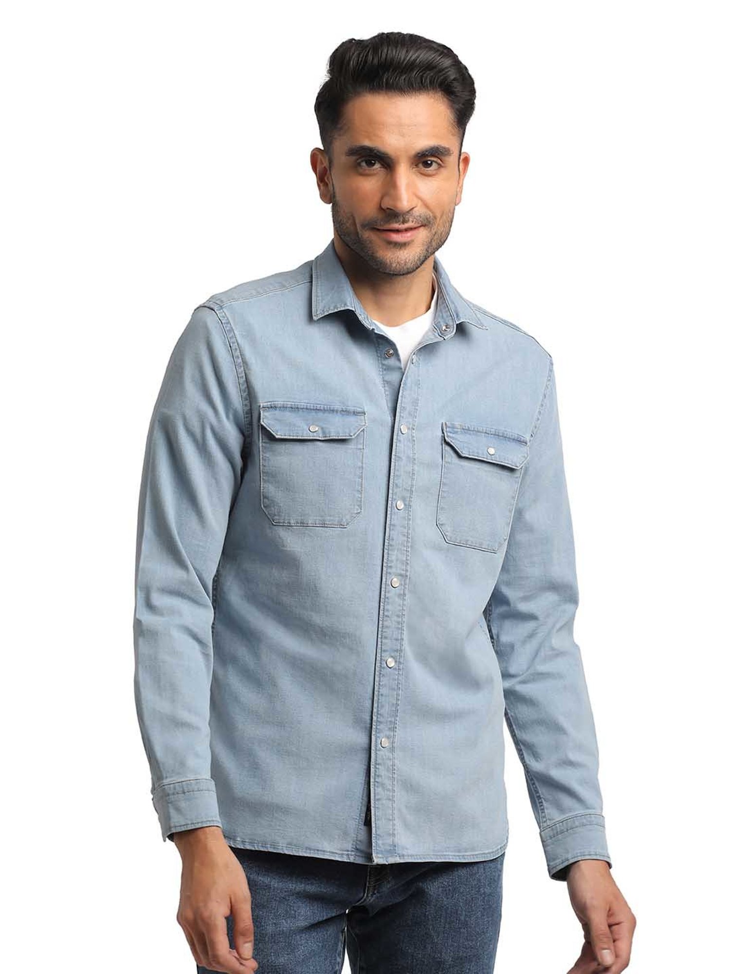 EVERBLUE Light Blue Regular Fit Shirt