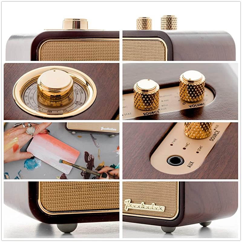 Bluetooth Speaker TRENBADERCOM Vintage Radio for Home Indoor Wooden Vintage Style Rechargeable Portable Speaker Customizable Christmas Souvenir for Father Elder Old People 2500mAh Mic