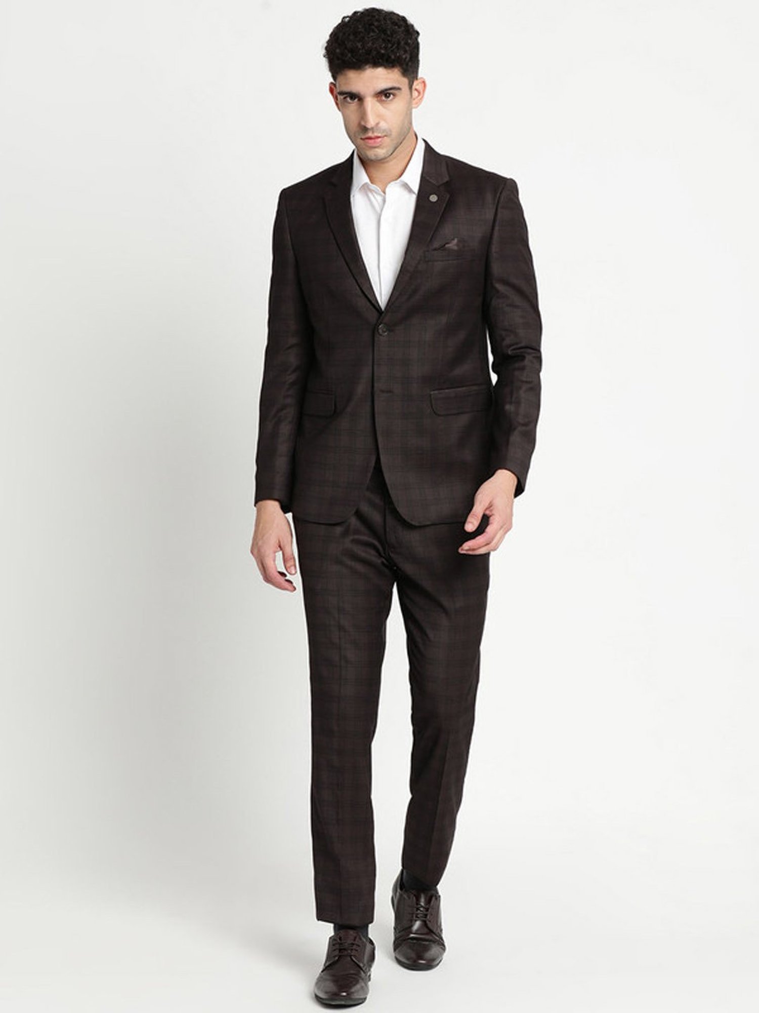 Turtle Brown Slim Fit Checks Two Piece Suit