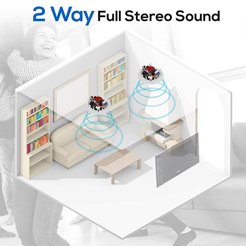8&rdquo; Ceiling Wall Mount Speakers - Pair of 2-Way Midbass Woofer Speaker 70v Transformer Directable 1&rdquo; Titanium Dome Tweeter Flush Design w/ 55Hz-22kHz Frequency Response & 300 Watts Peak -  PDIC80T Whi