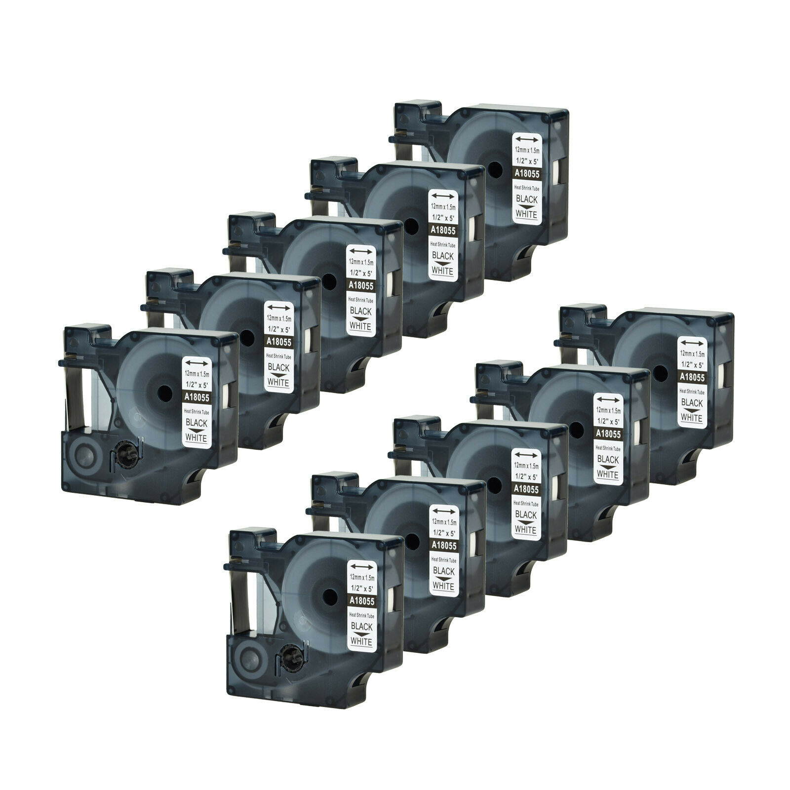 10PK For DYMO Rhino 3000/6000 Heat-Shrink Tube 18055 Industry Label Tape 12mm