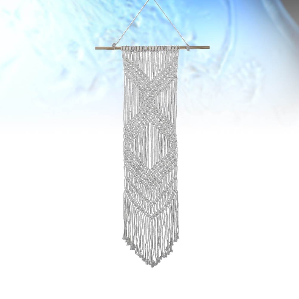 Bohemian Hollow-out Handmade Cotton Tassel Tapestry Dream Catcher Wall Hanging Catcher Ornament Craft Indoor Home Hanging Decor (Beige 90 X 25CM)