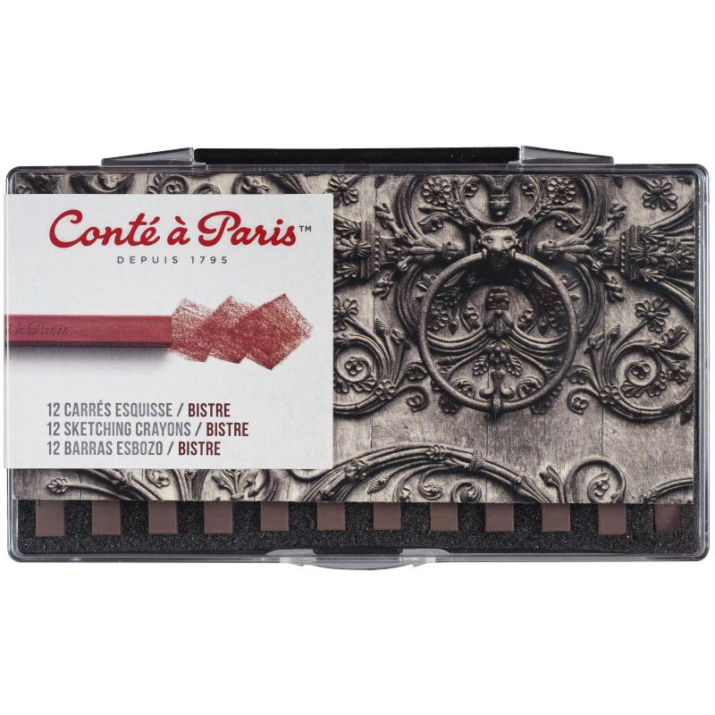 Conte Crayon in Plastic Box, 1/4 X 1/4 X 2-1/2 in, Bistre Sepia, pk of 12
