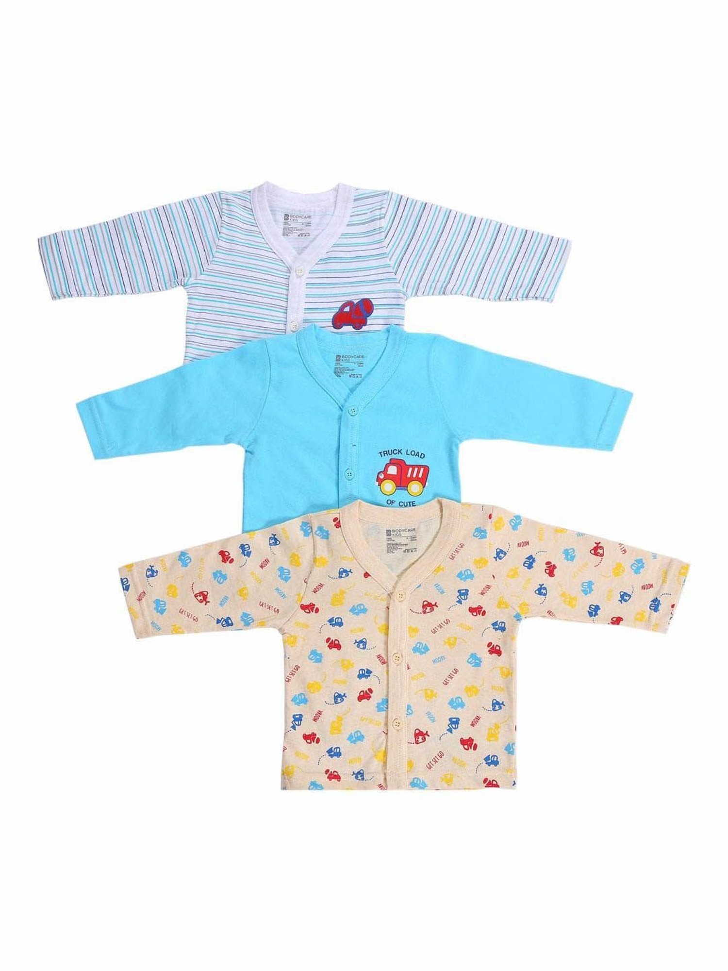 Bodycare Kids Assorted Printed Full Sleeves Jhablas (Pack Of 3)