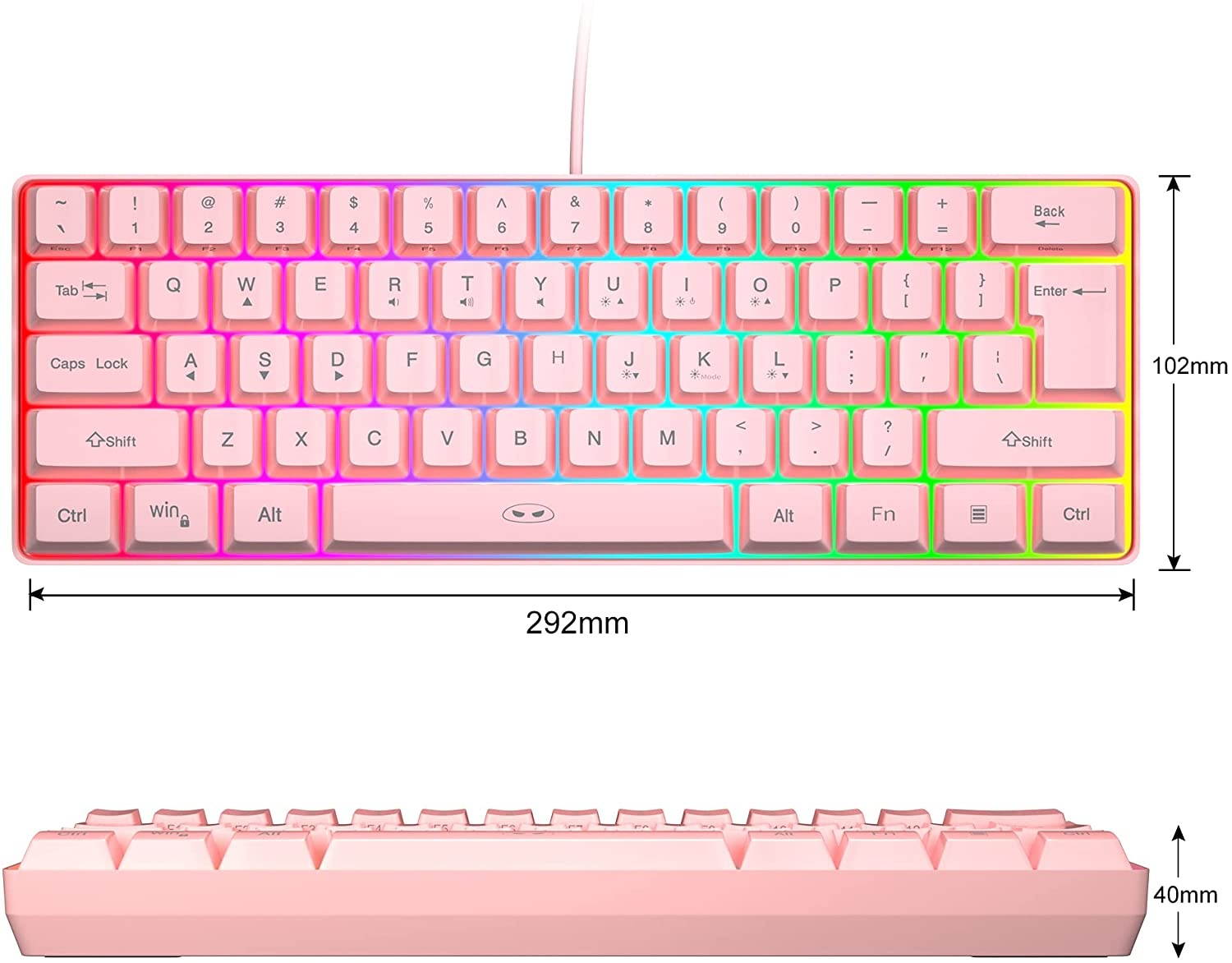 MageGee TS91 Mini 60% Gaming/Office Keyboard,Waterproof Keycap Type Wired RGB Backlit Compact Computer Keyboard for Windows/Mac/Laptop (Pink)