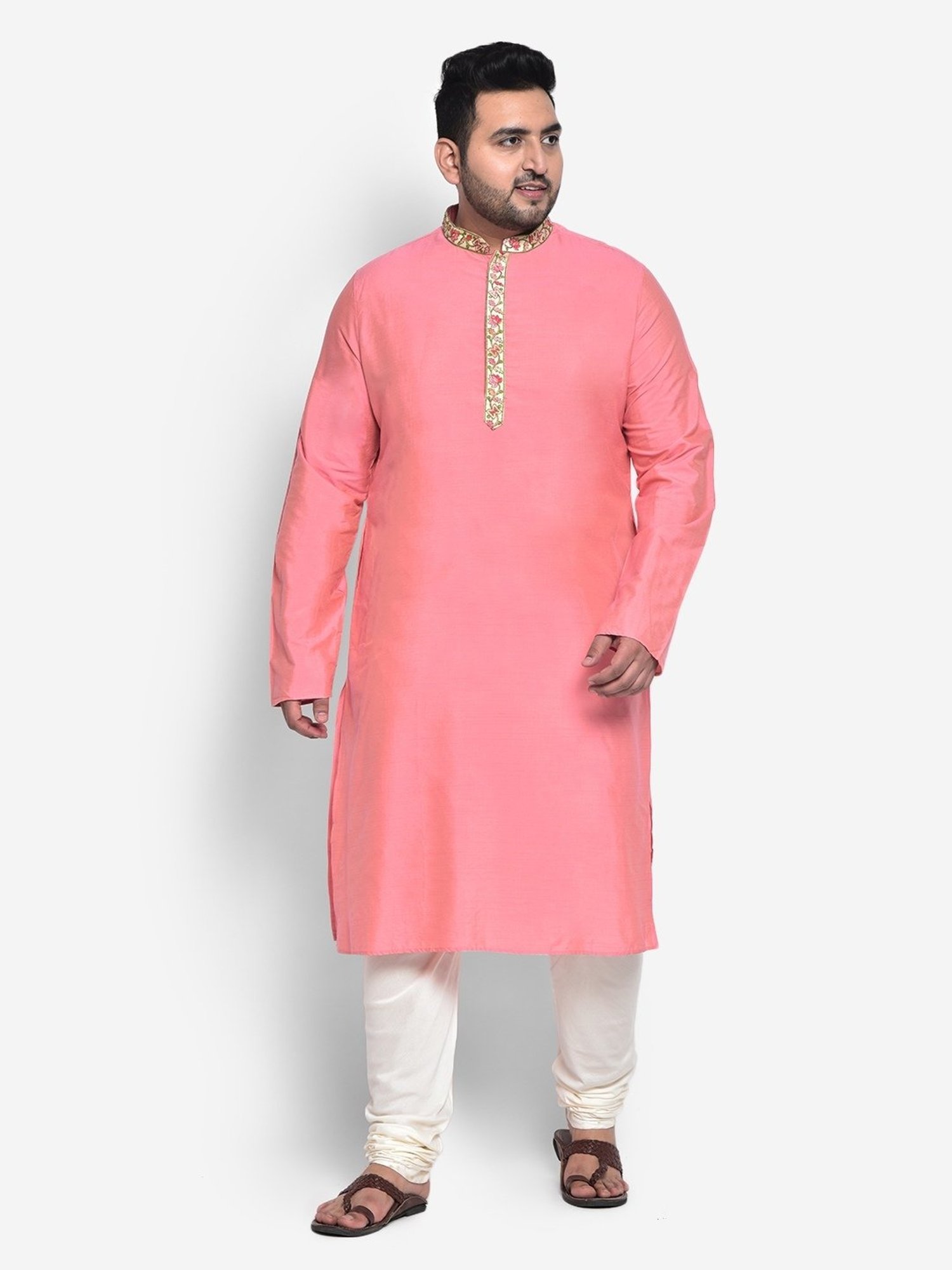 KISAH PLUS Pink Regular Fit Embroidered Kurta