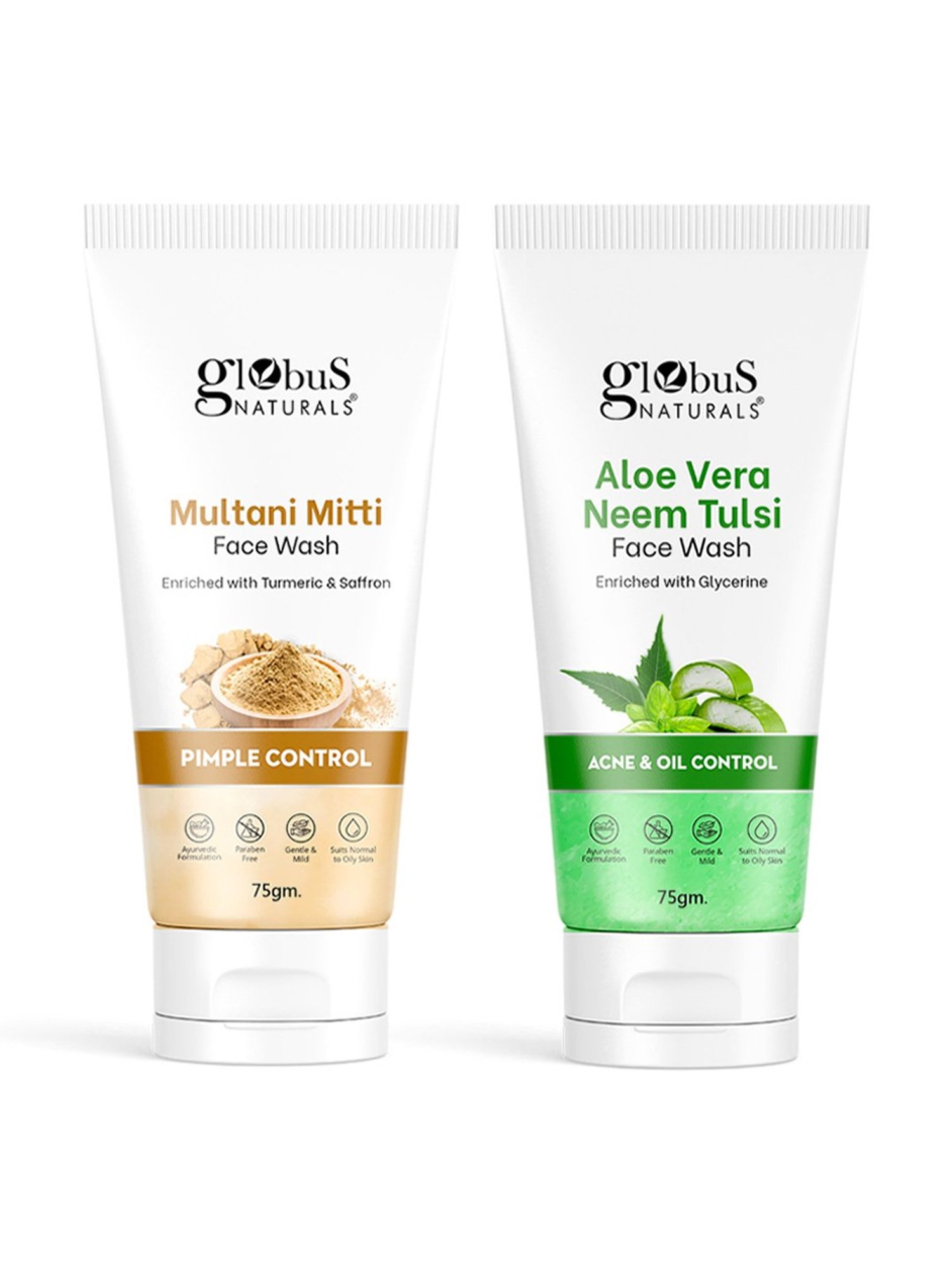 Globus Naturals Multani Mitti & Aloe Vera Neem Tulsi Face Wash Combo