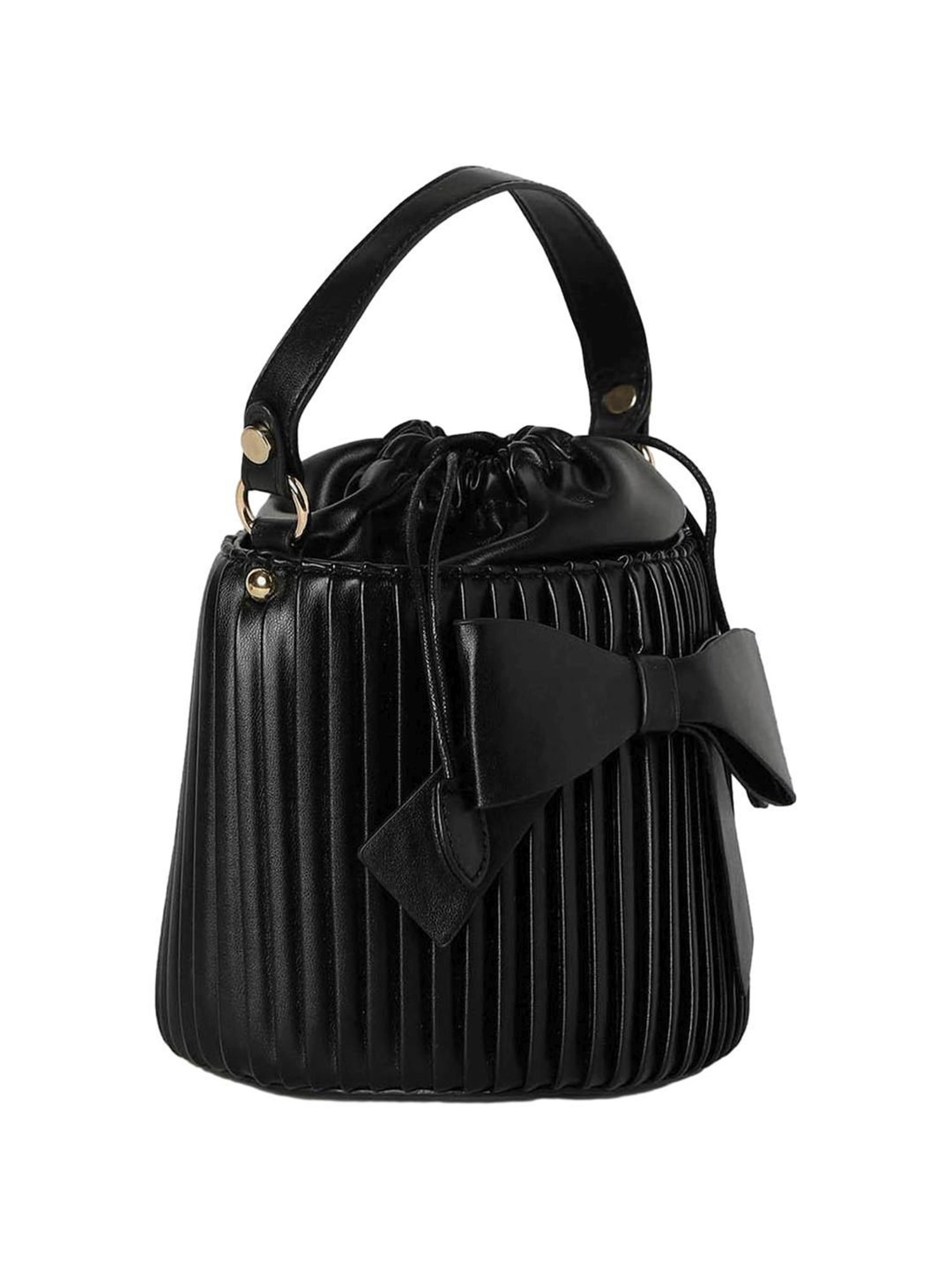 HauteSauce Black Textured Small Bucket Bag