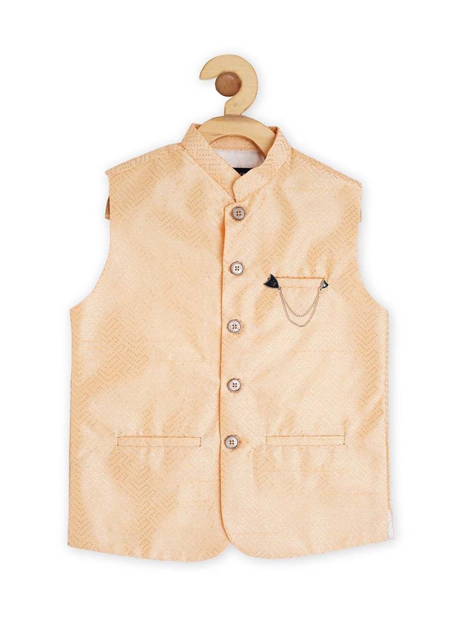 Cavio Kids Peach & White Cotton Embellished Shirt Set