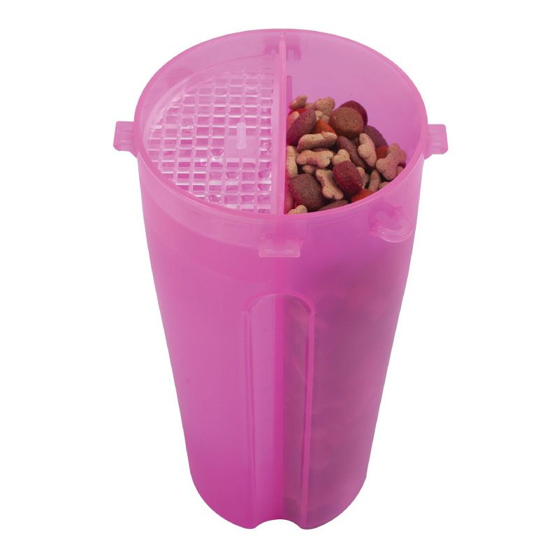 Pet Food Water Bottle 2-in-1 Portable with 2 Collapsible Bowls for Dog Travel Walking Hiking, Pink/Black