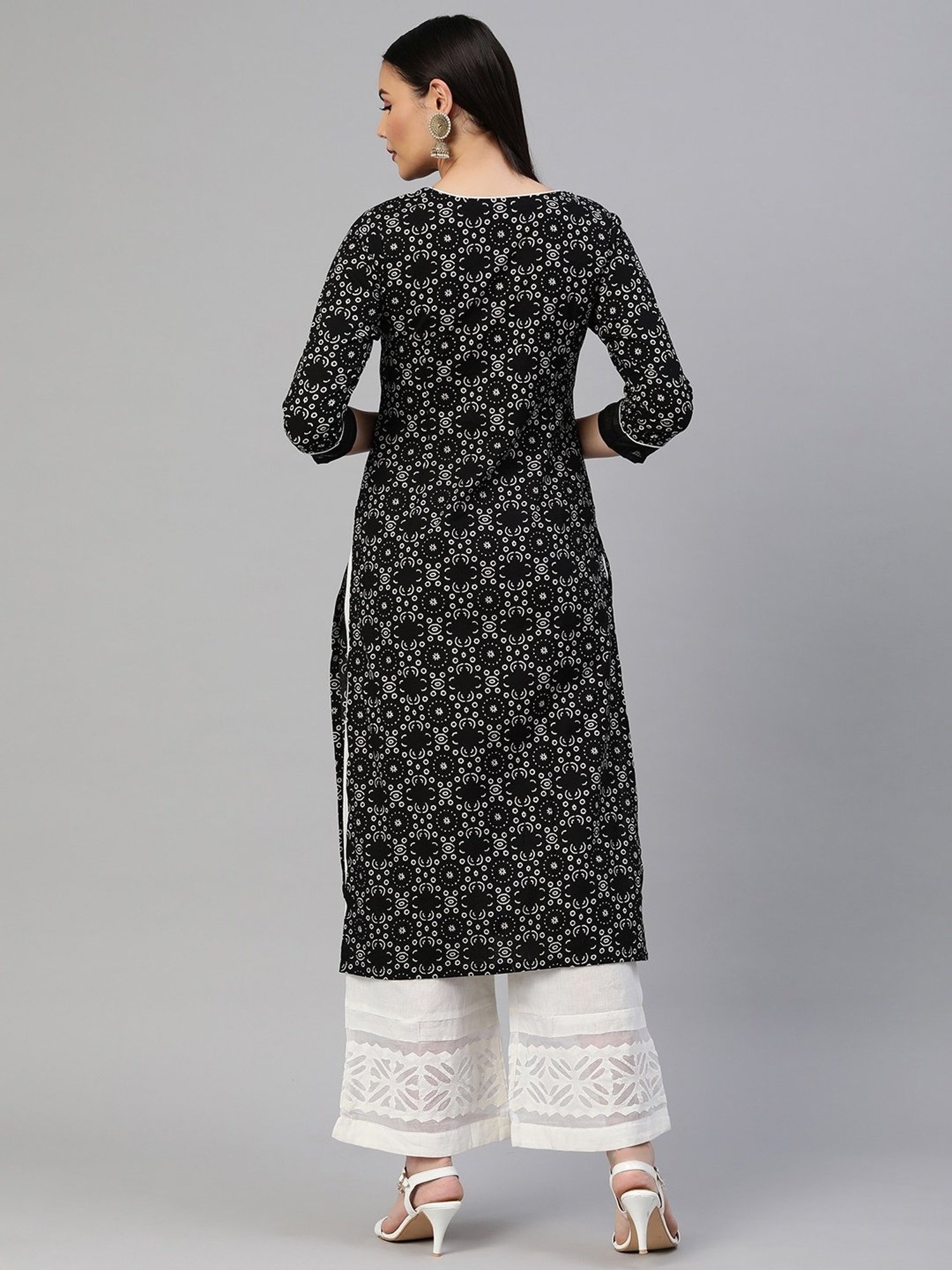 Kami Kubi Black Cotton Printed Straight Kurta