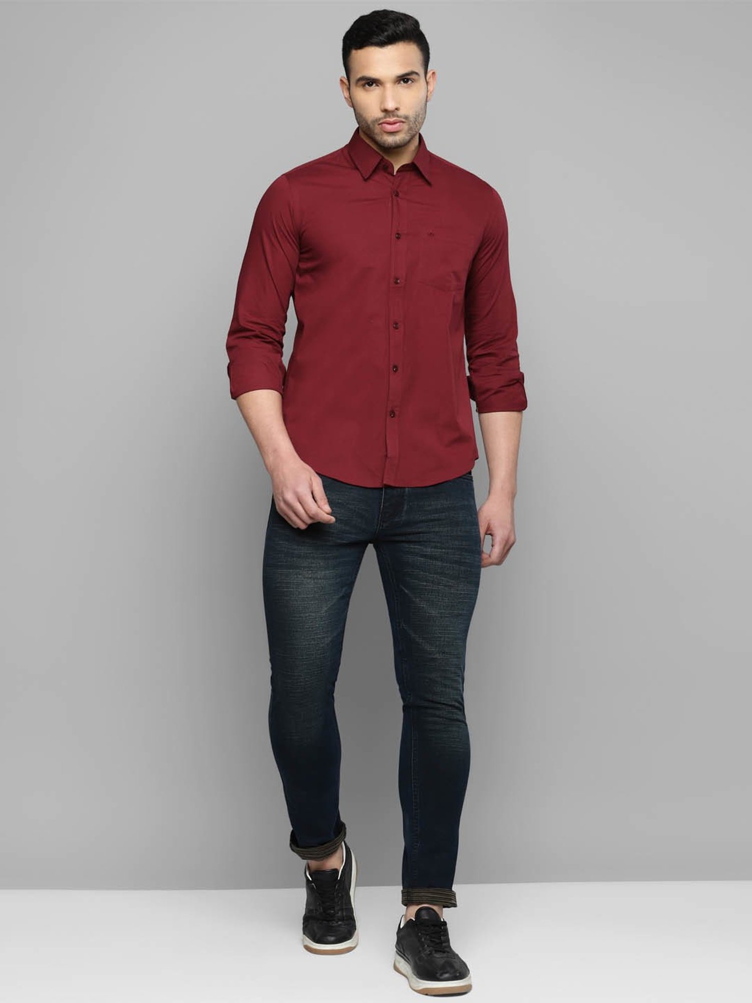 Allen cooper Maroon Regular Fit Shirt