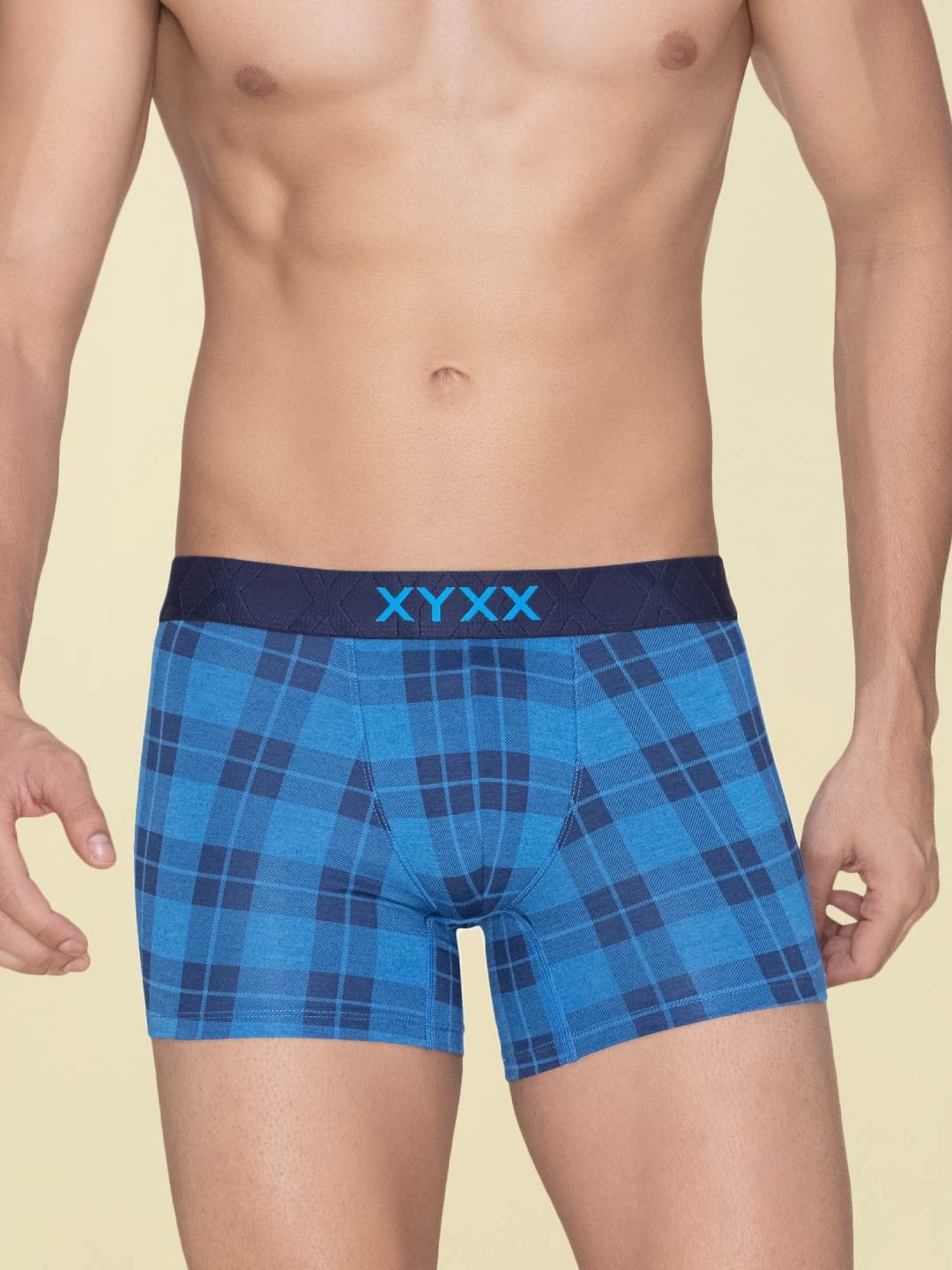 XYXX Charcoal Black & Vivid Blue Regular Fit Checks Trunks - Pack Of 2